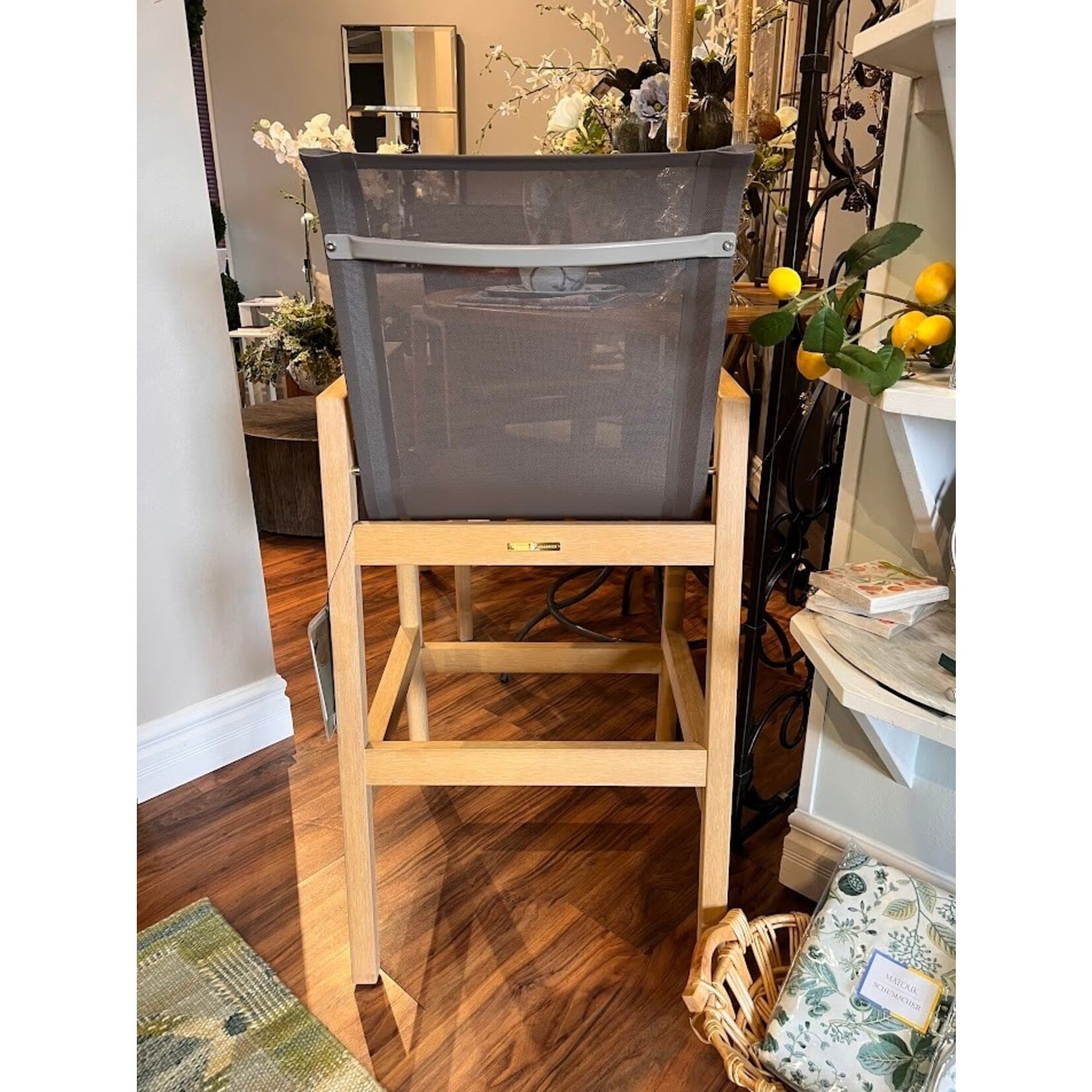 Summer Classics Seashore N-Dura Natural Wood & Grey Sling Outdoor Bar Stool