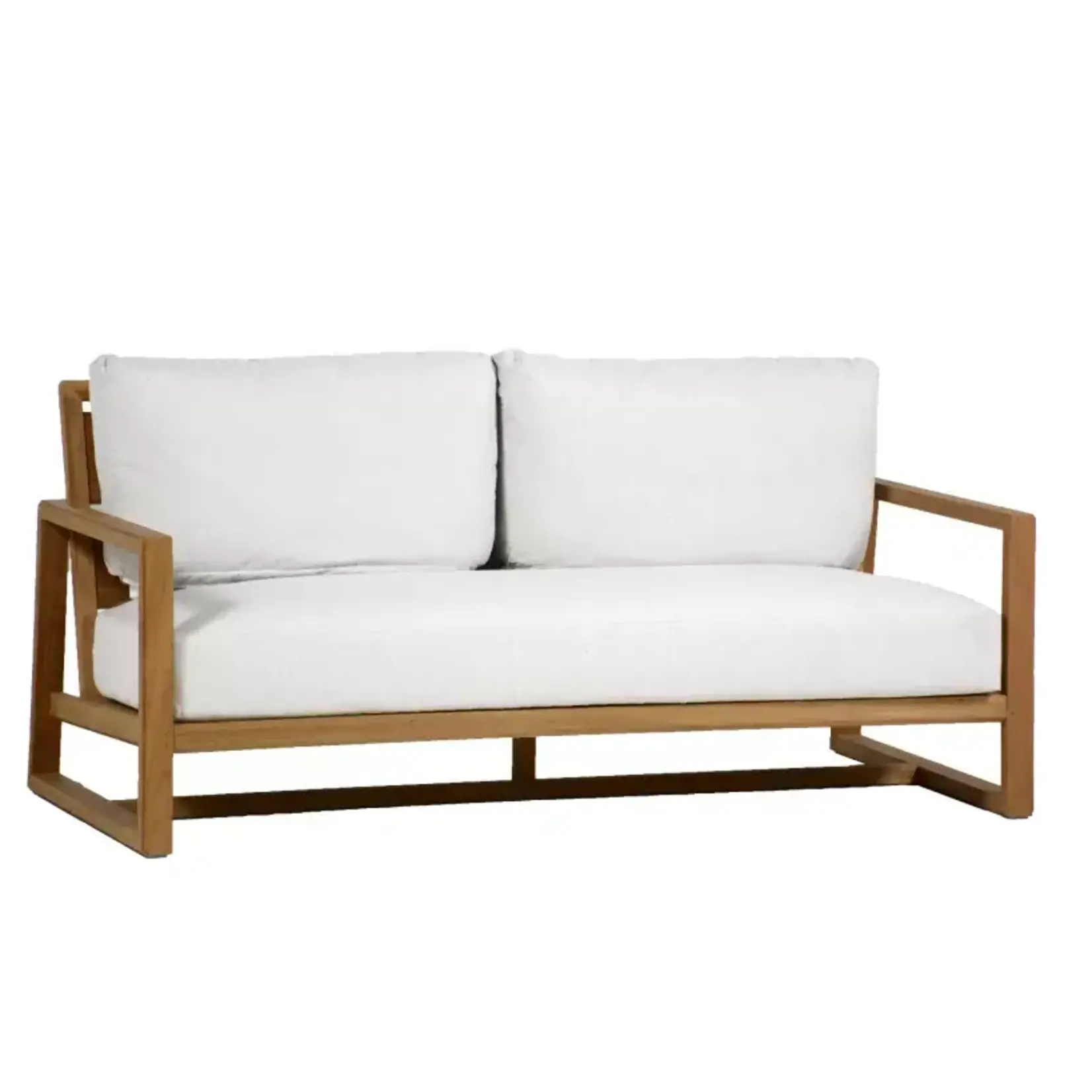 Summer Classics Avondale Oyster Teak Loveseat with Avila Navy Cushion