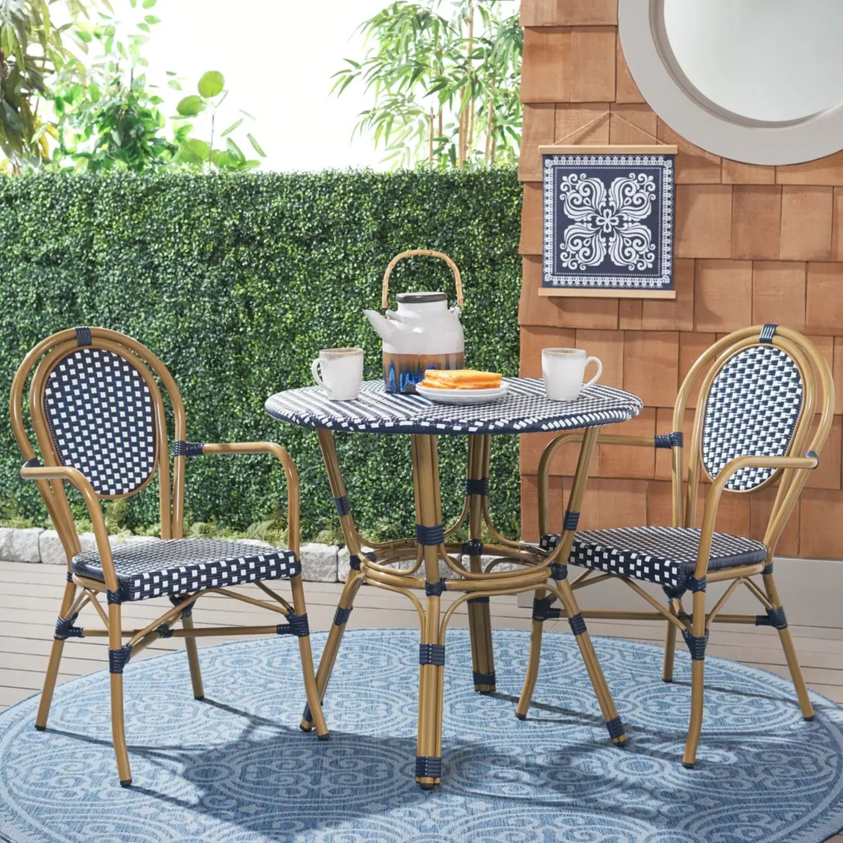 Safavien Sidford Navy & White French Bistro Patio Table