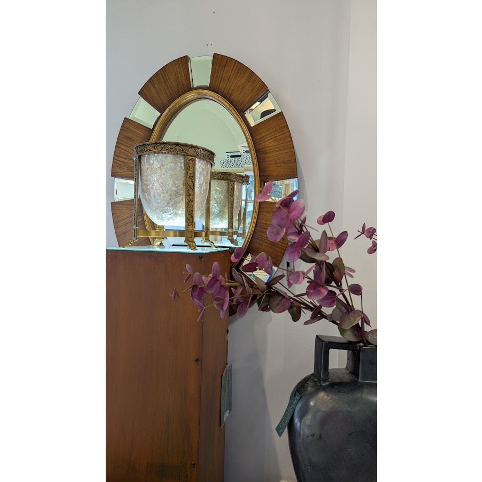 Maitland Smith Albert White Mother of Pearl Inlaid Bowl with Brass Stand