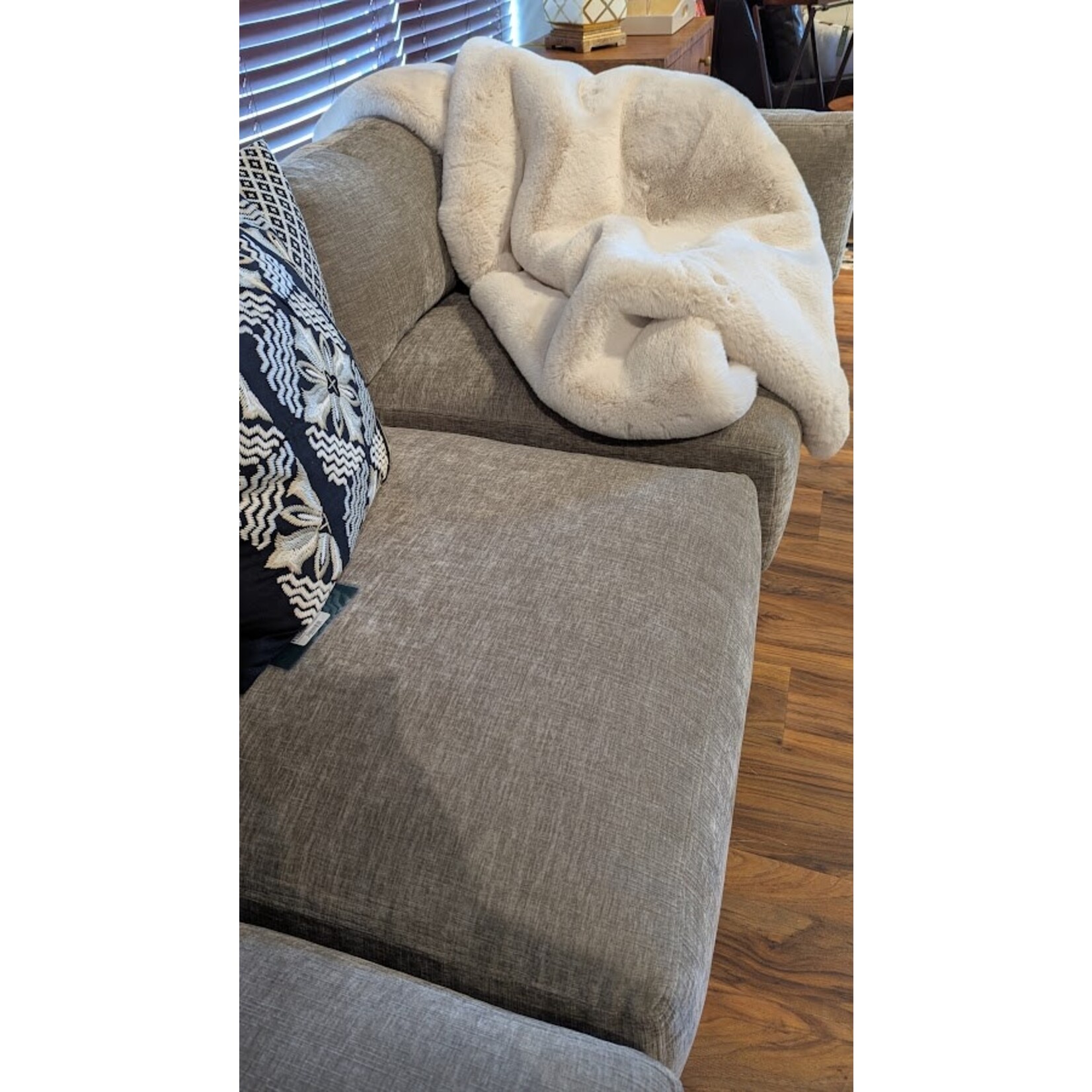 Evelyne Prelonge Cream Faux Fur Plaid Throw Blanket