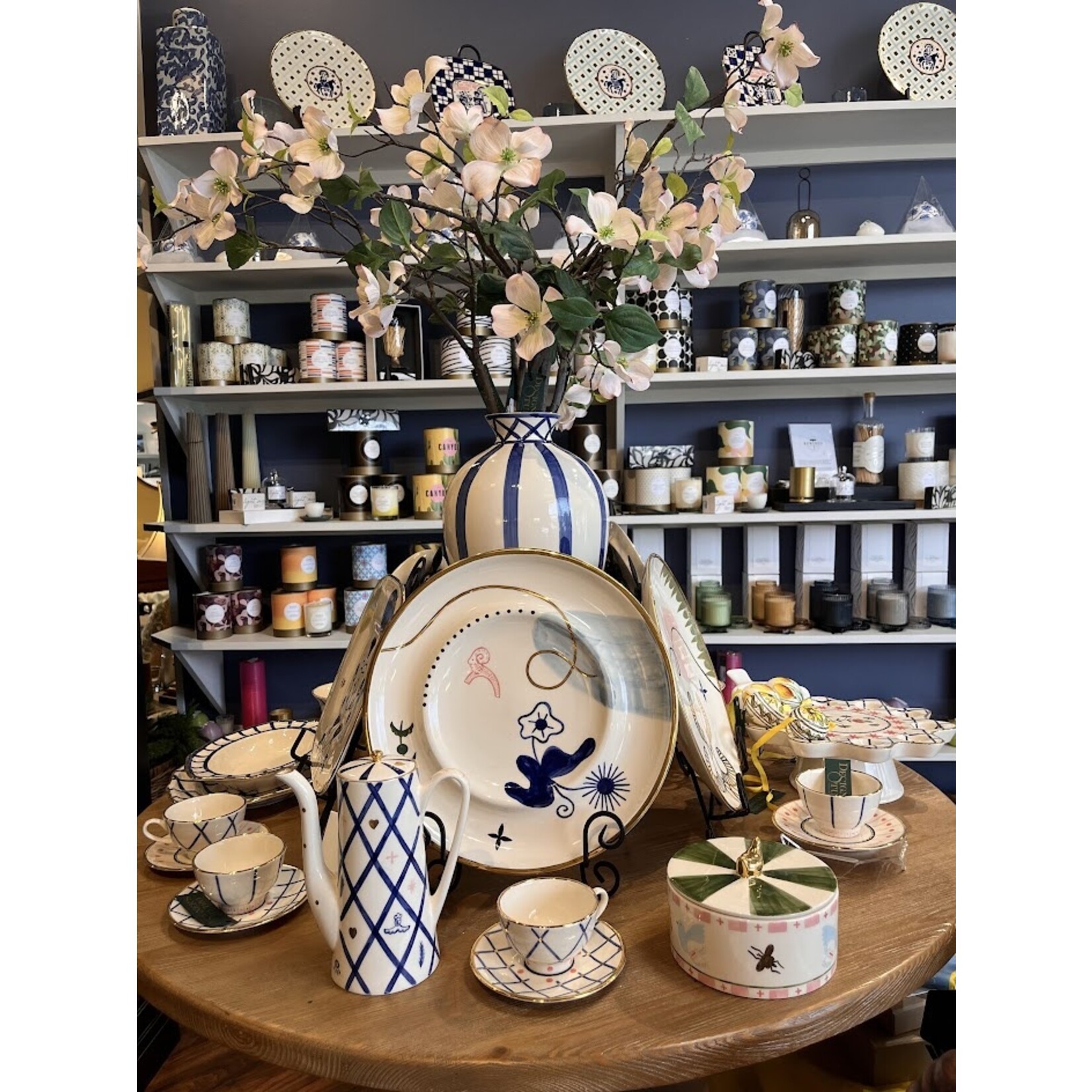 Gunia Project Semiporcelain Hand Painted Floral Indigo Plate 12.5"