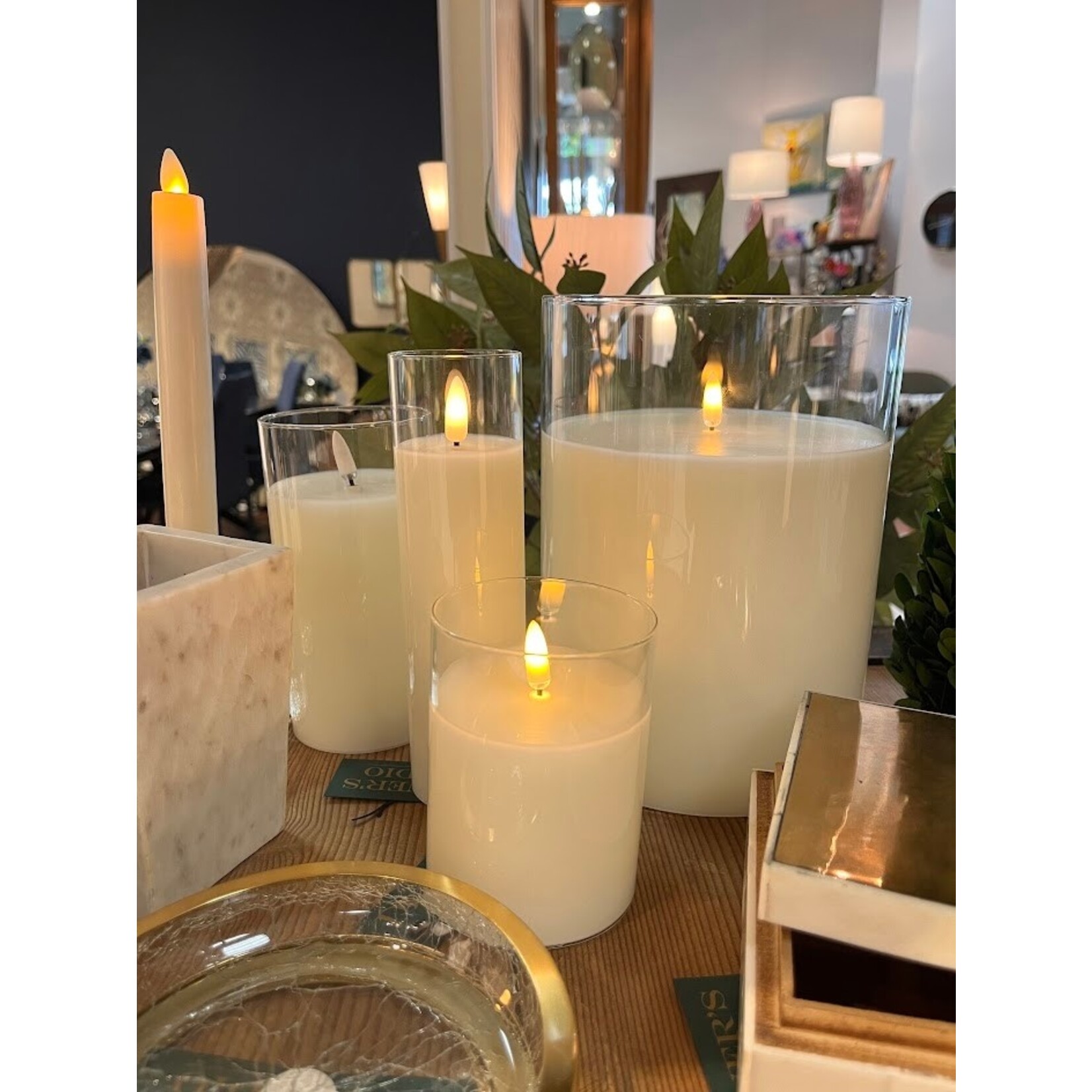 RAZ Imports Clear Glass Ivory Pillar Flameless Candle 2"x5"