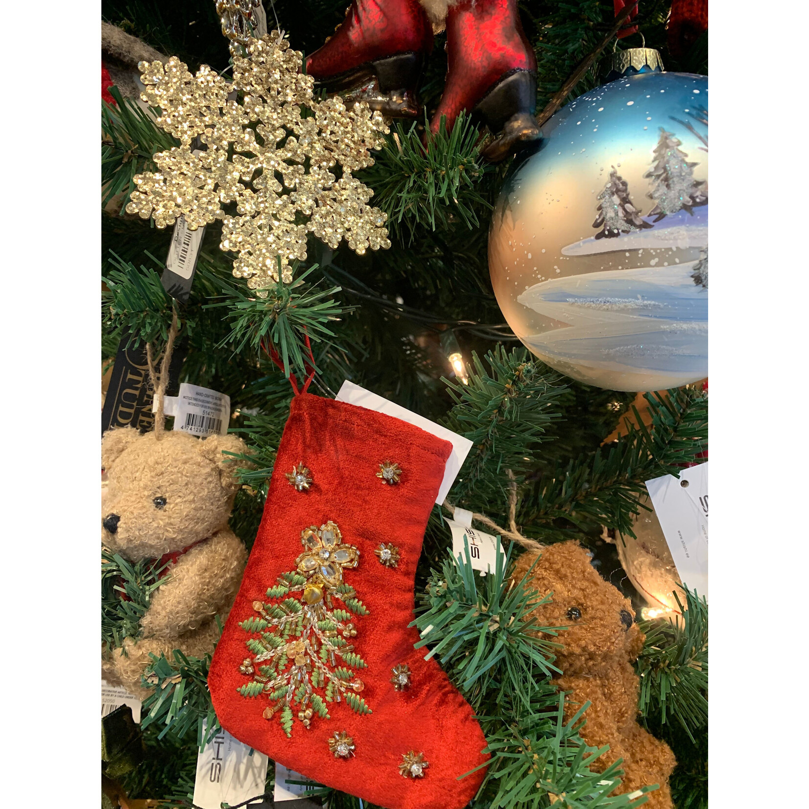 Shishi LLC Red Velvet Socking with Beaded Tree Ornament