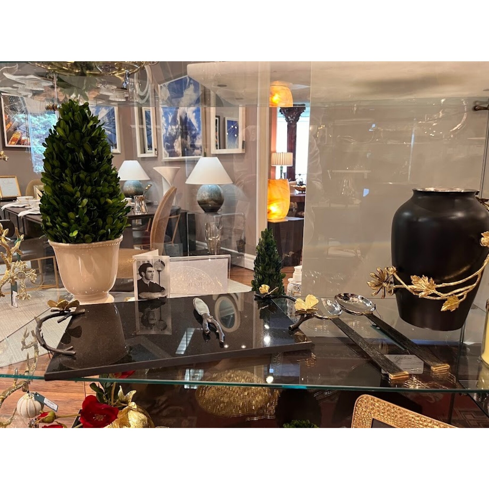 Napa Home and Garden Boxwood Cone In Beaded White Pot Topiary