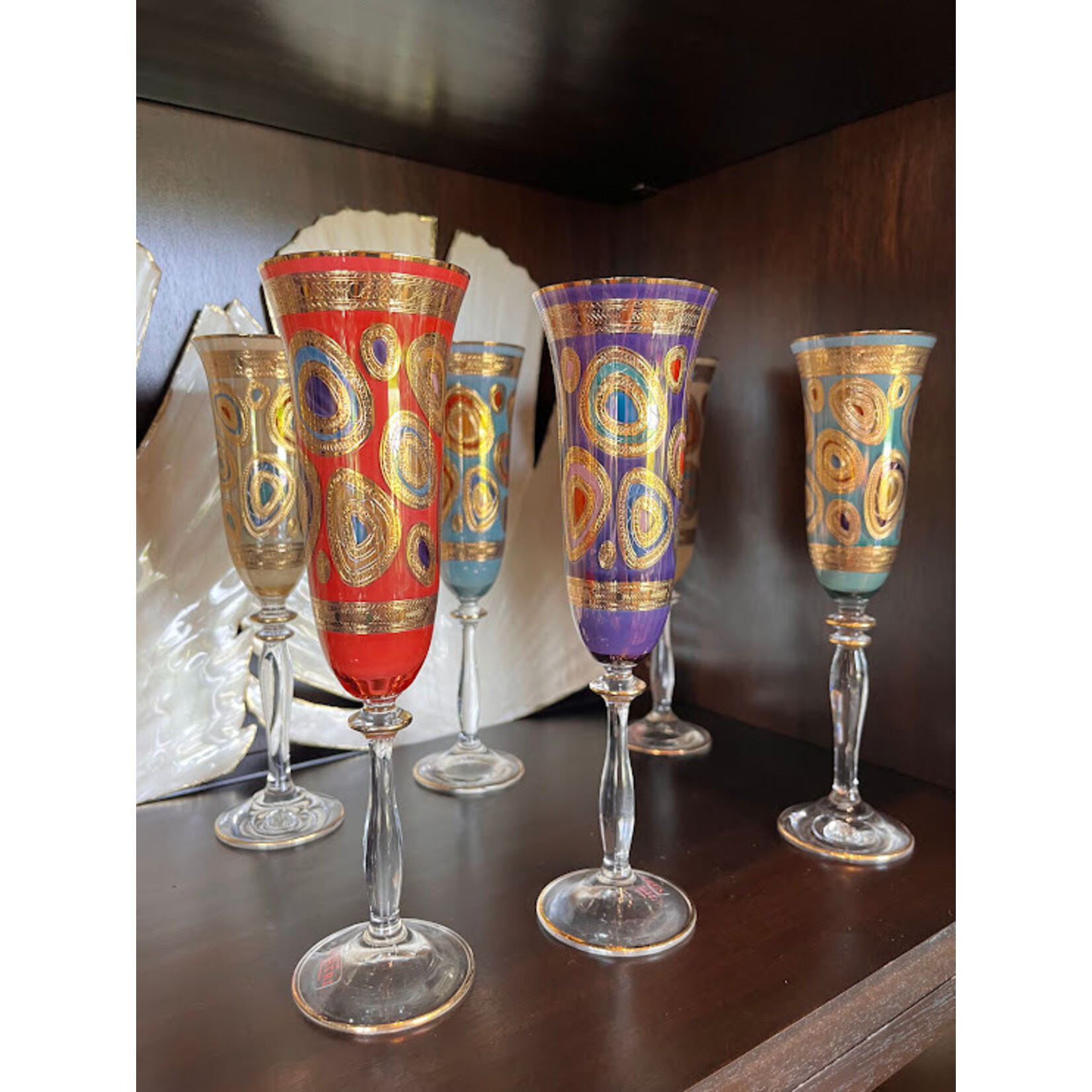 Vietri Regalia Hand Painted Gold Champagne Glass Flute