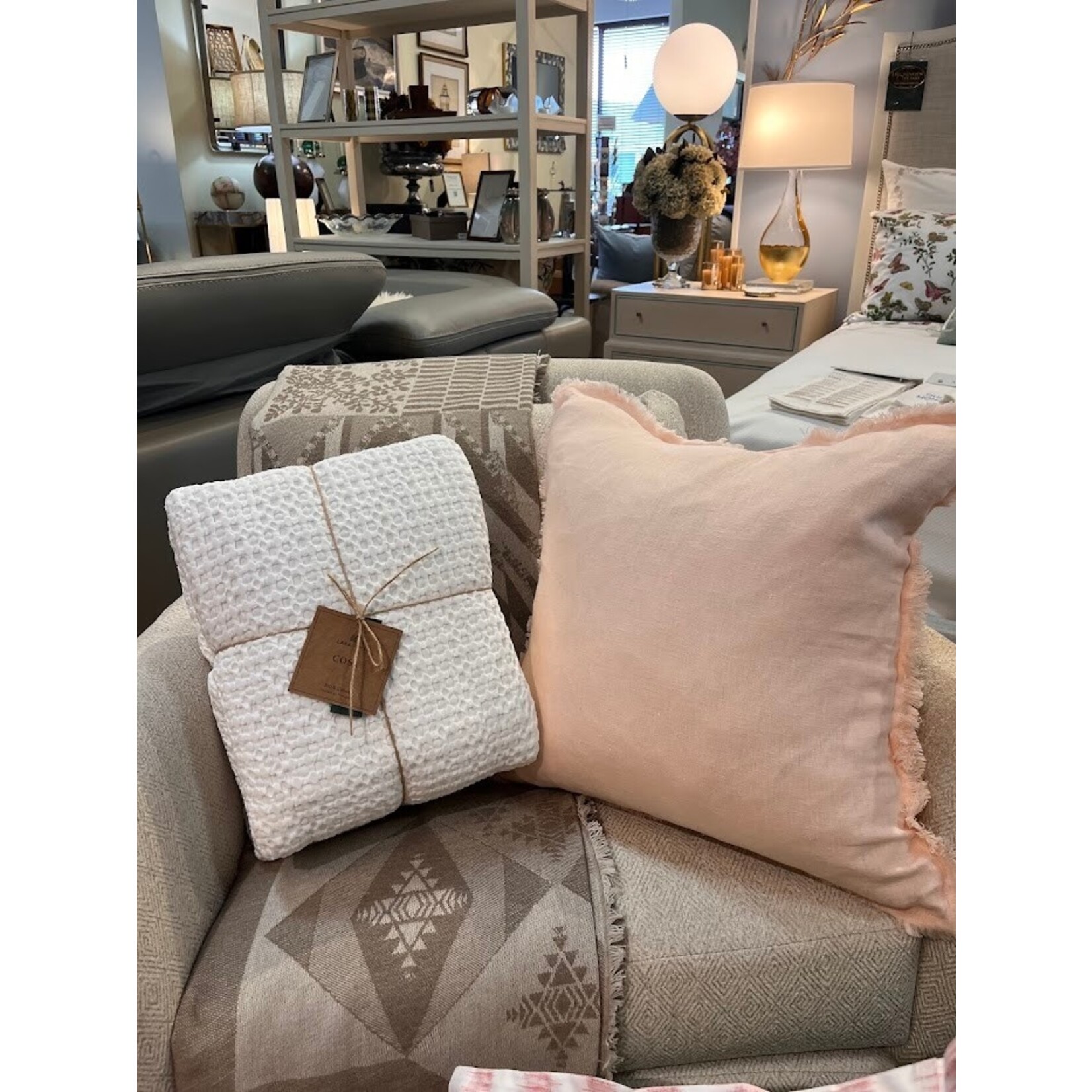 Anaya Stonewashed White Cotton Waffle Bed Blanket Queen King
