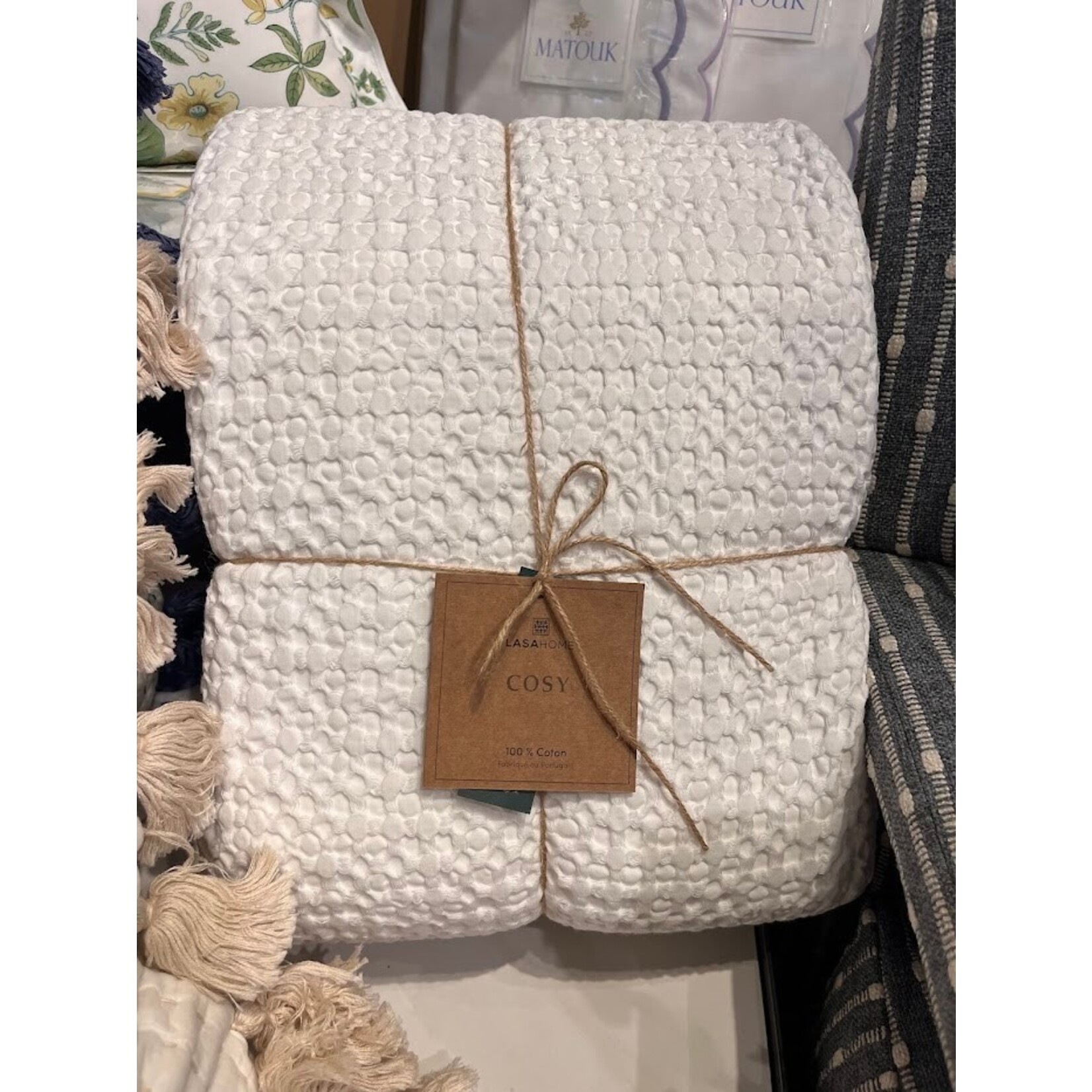 Anaya Stonewashed White Cotton Waffle Bed Blanket Queen King
