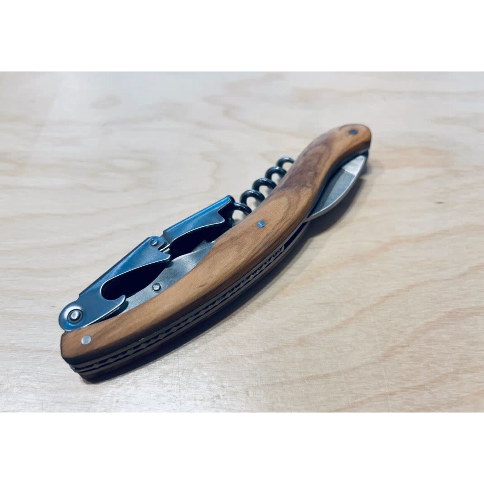 be Home French Dry Goods Large Olivewood Corkscrew in Leather Pouch