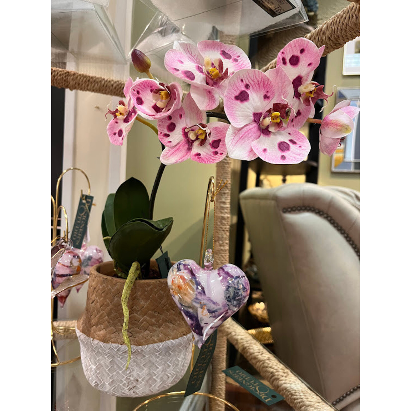 Winward Home Artificial Lavender White Phalaenopsis Orchid Root Ball 14"