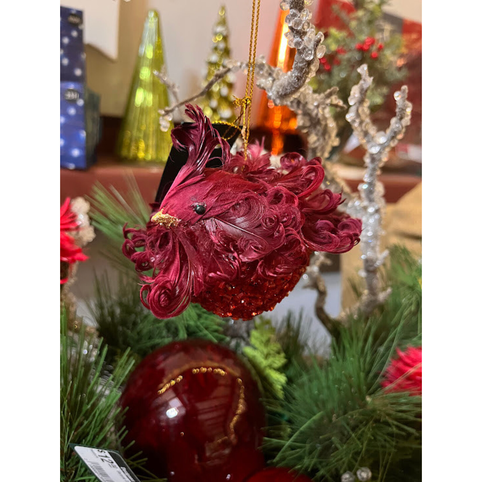 Katherine's Collection Burgundy Jewel Tone Nativity Fluffle Small   Bird Ornament