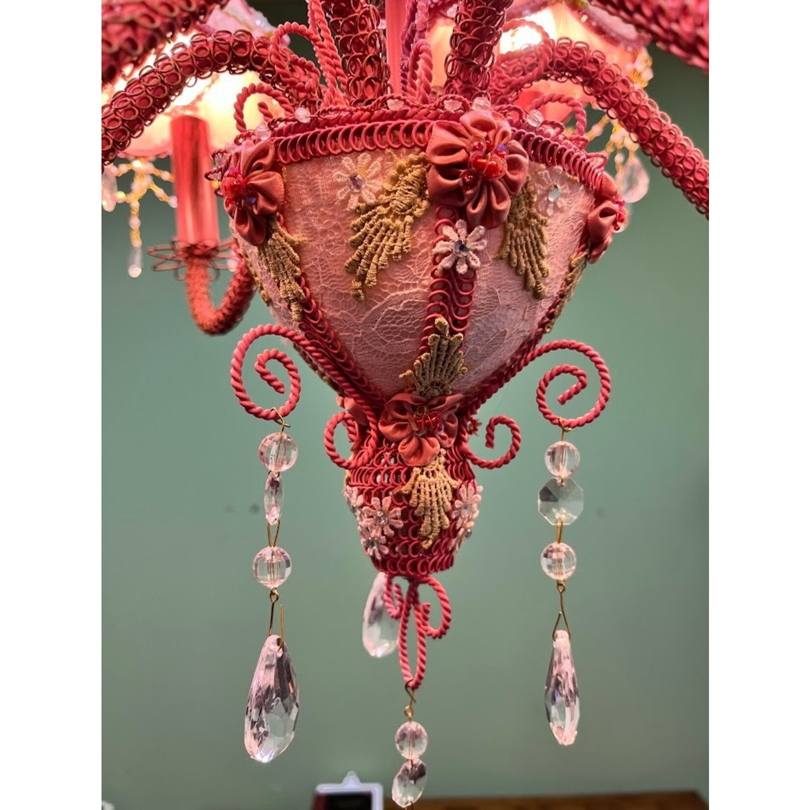 Art Frame Direct Pink Chandelier with Appliqued Shades
