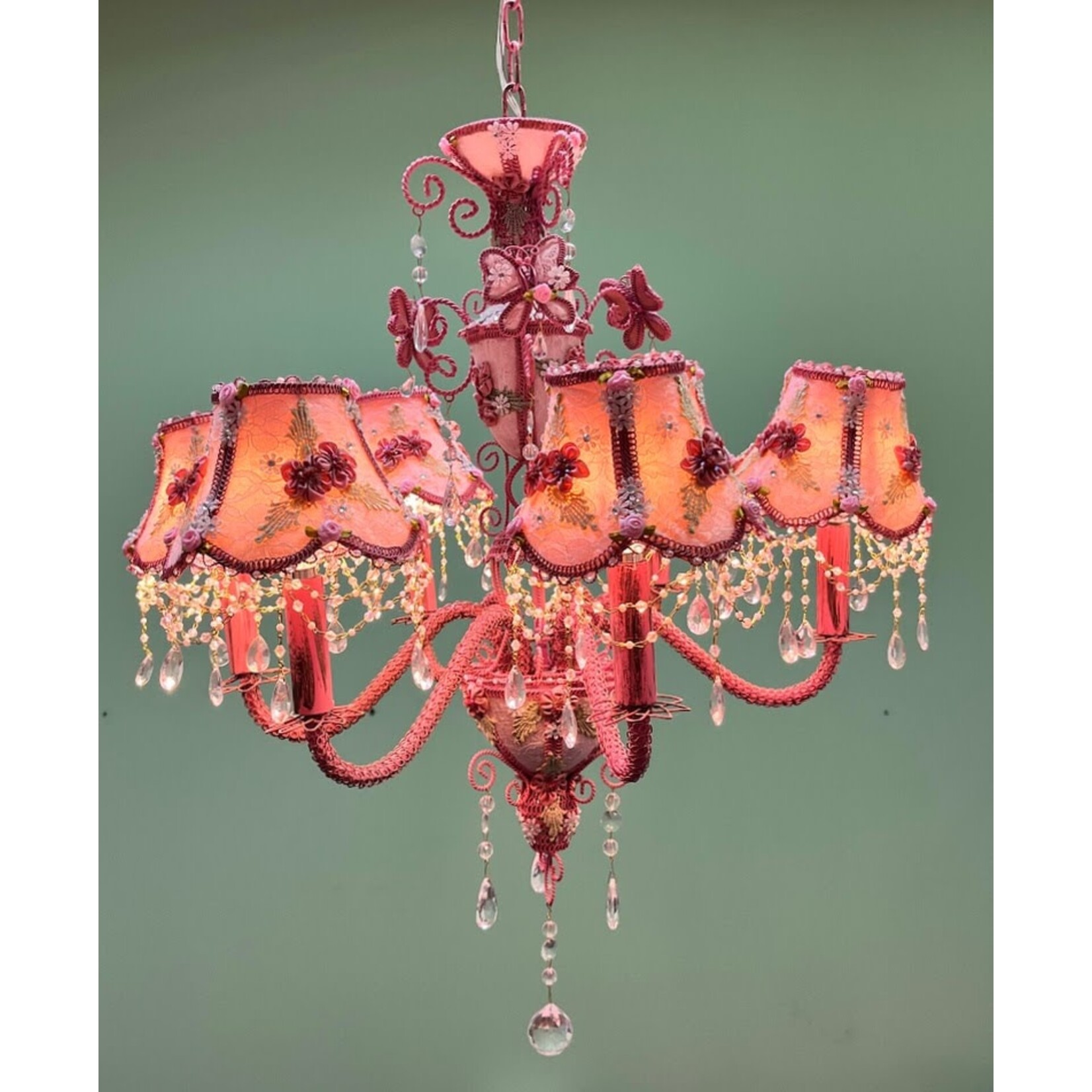 Art Frame Direct Pink Chandelier with Appliqued Shades
