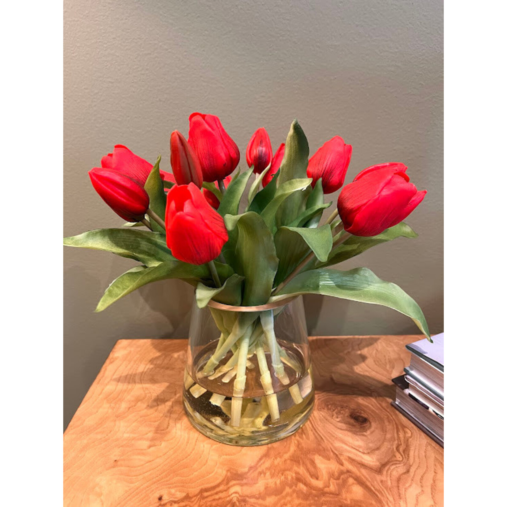 The Ivy Guild Red Faux Tulip Floral Arrangement  in 5" Glass Pyramid