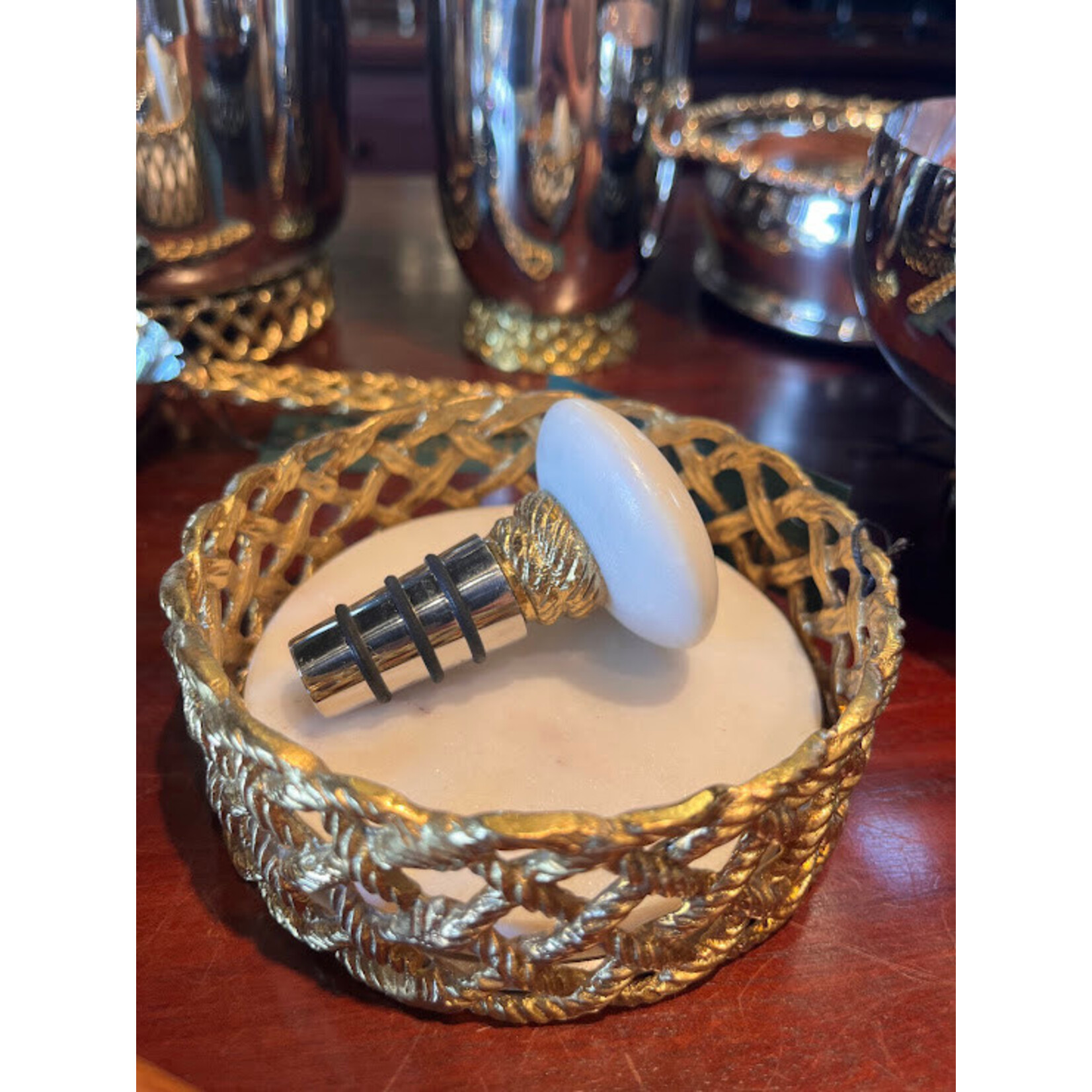 Michael Aram Love Knot Wine Coaster & Stopper Set