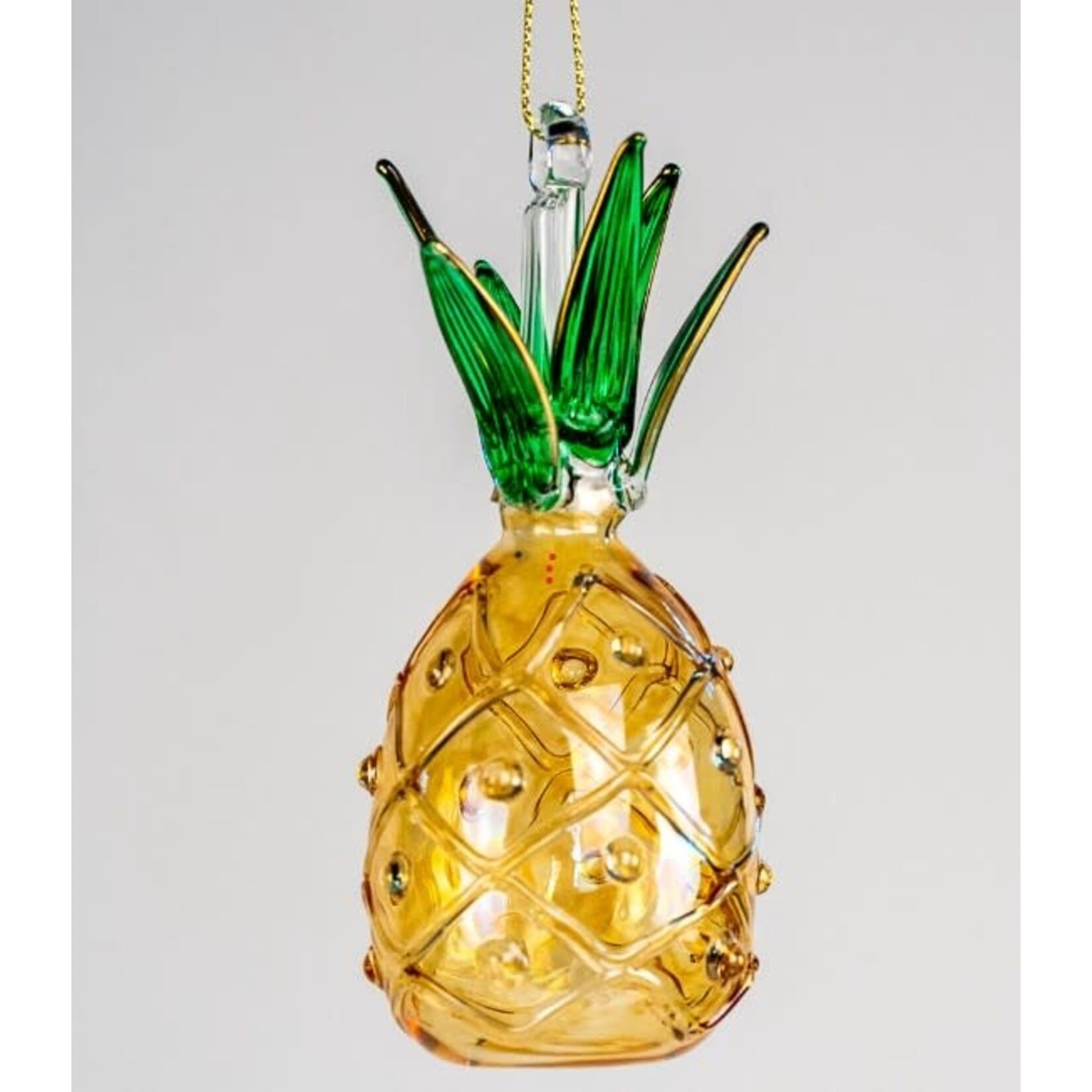Unique Tradings Amber Pineapple Mouth Blown Glass Ornament