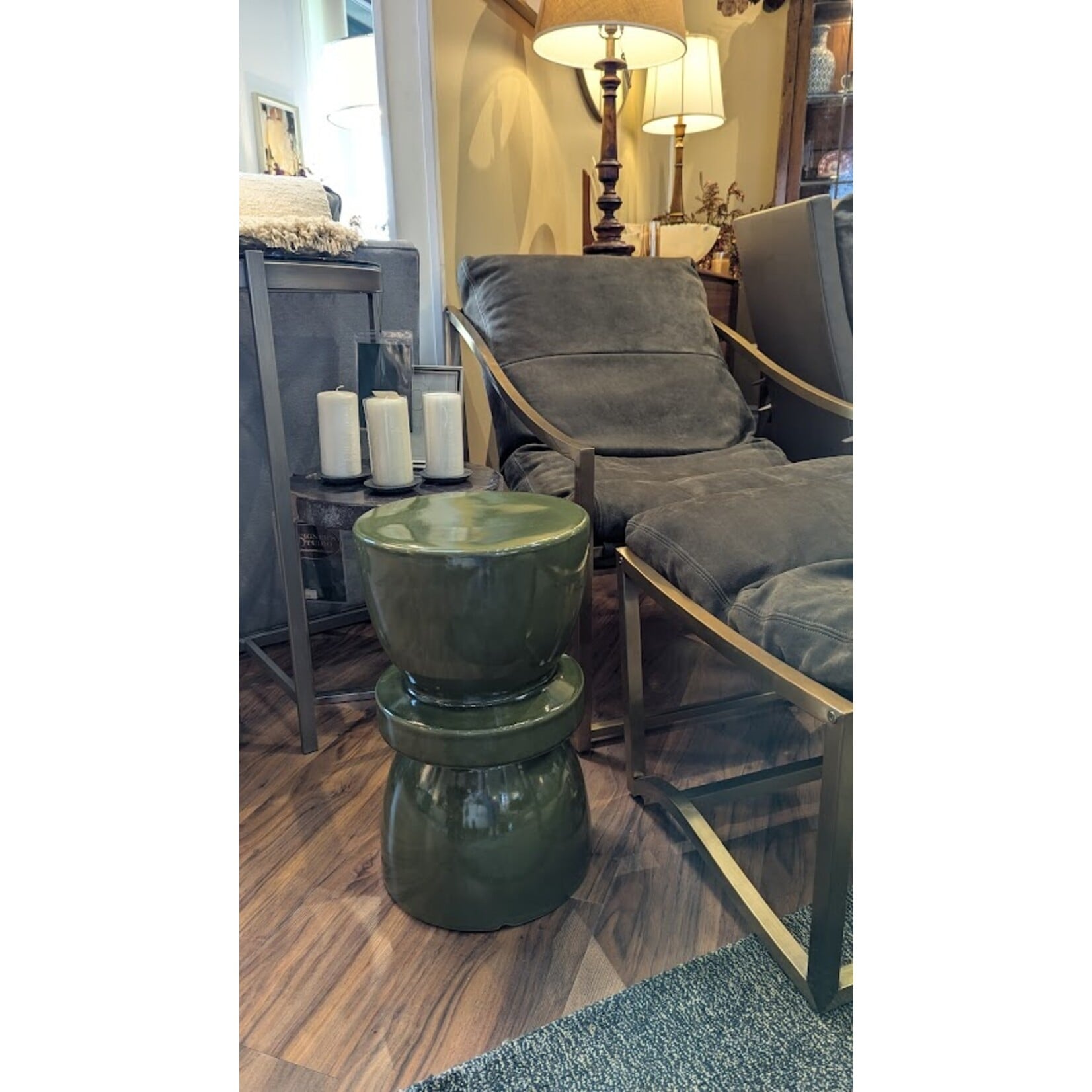 Made Goods Binx Handmade Green Gloss Ceramic Hourglass Stool