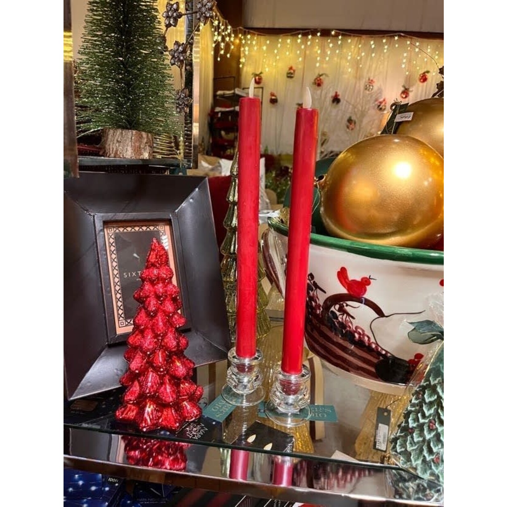 RAZ Imports Moving Flameless 12" Red Taper Candles Set of 2
