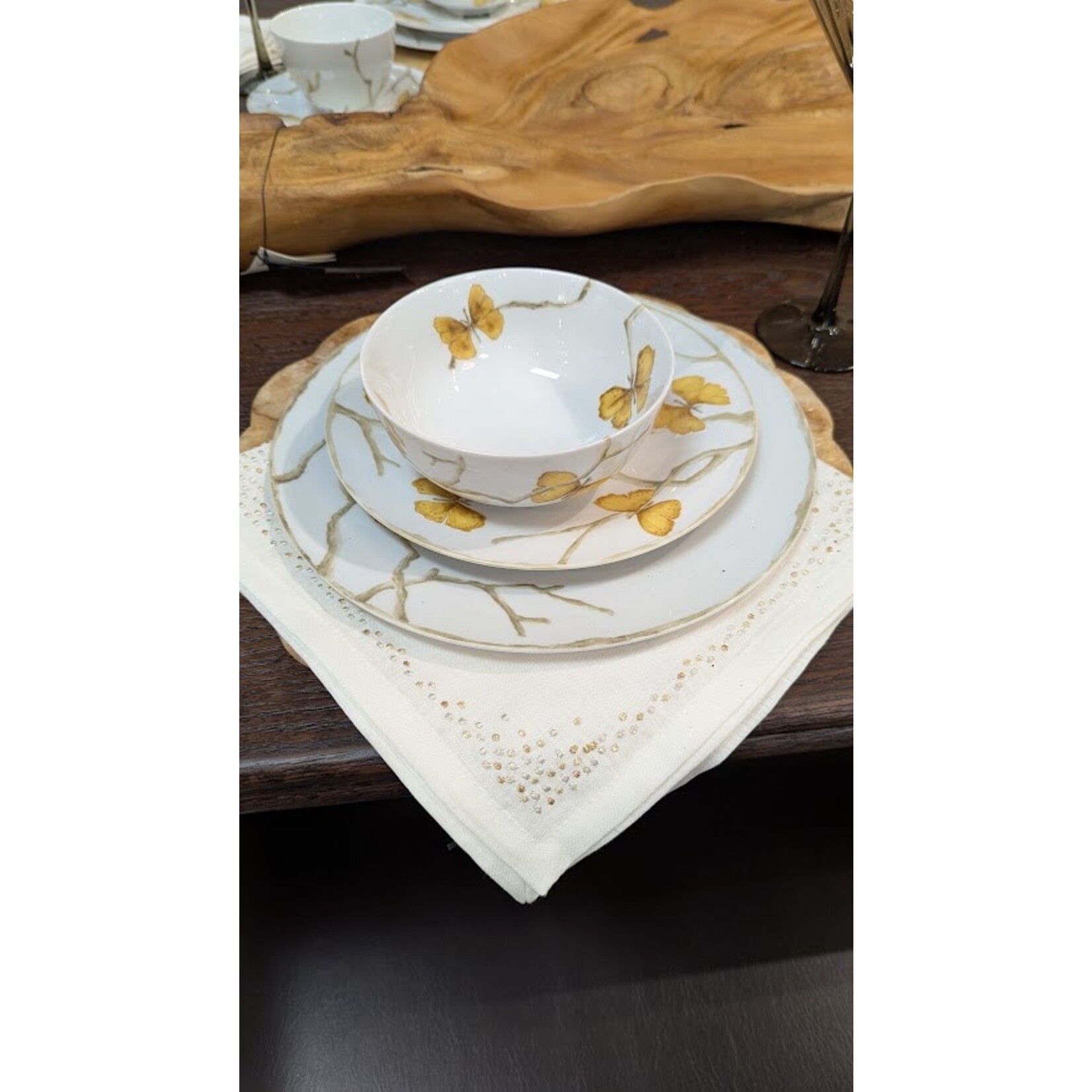 Kim Seybert Pin Dot Napkin in White Gold Silver