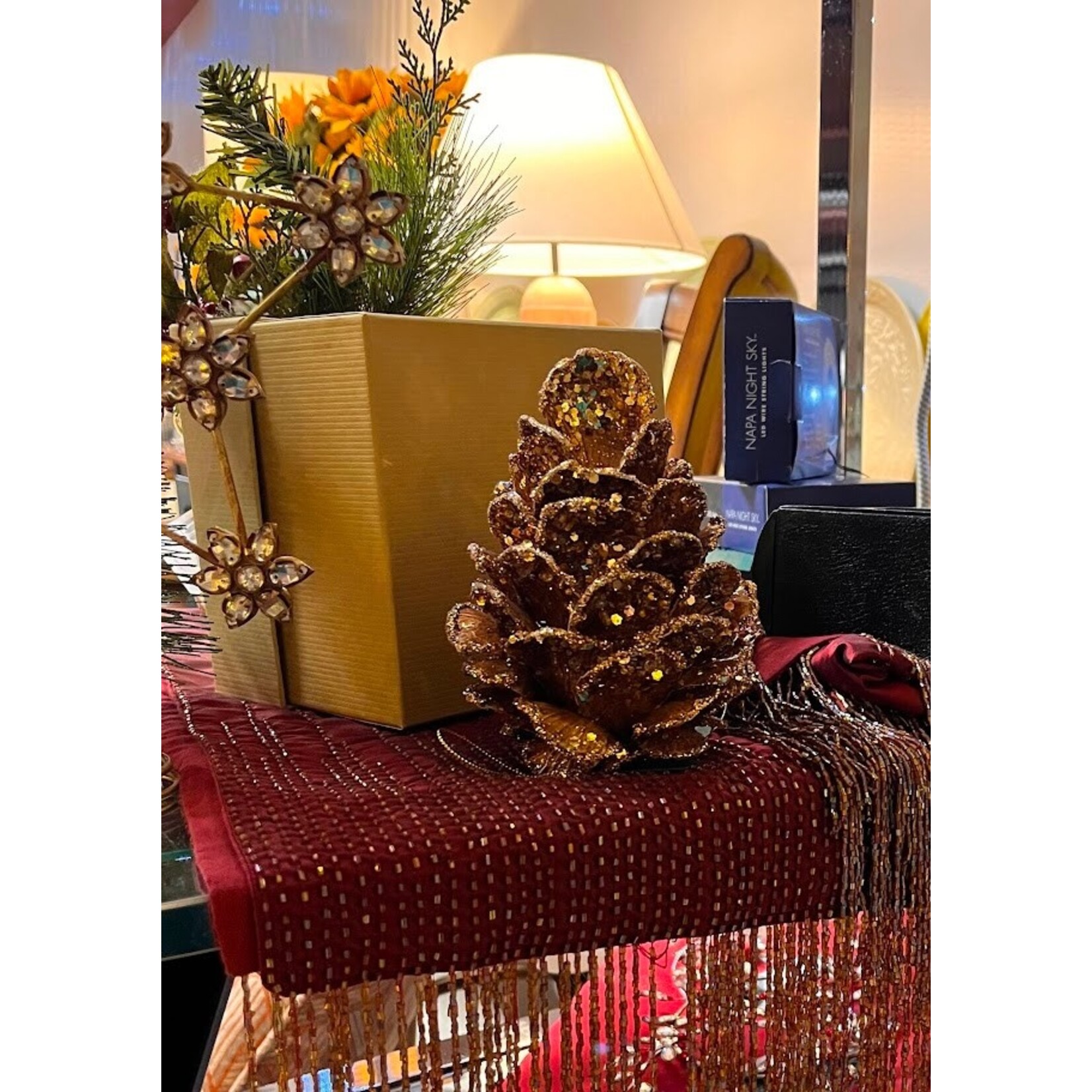 RAZ Imports Glittered Gold Pinecone Ornament 6"