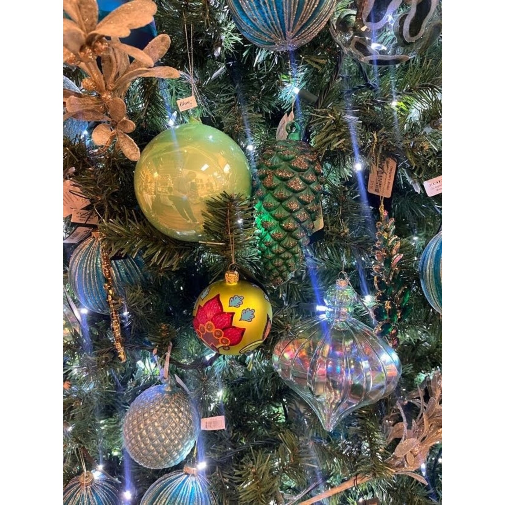 Shishi LLC Glass Pinecone Dark Green Silver Glitter Ornament