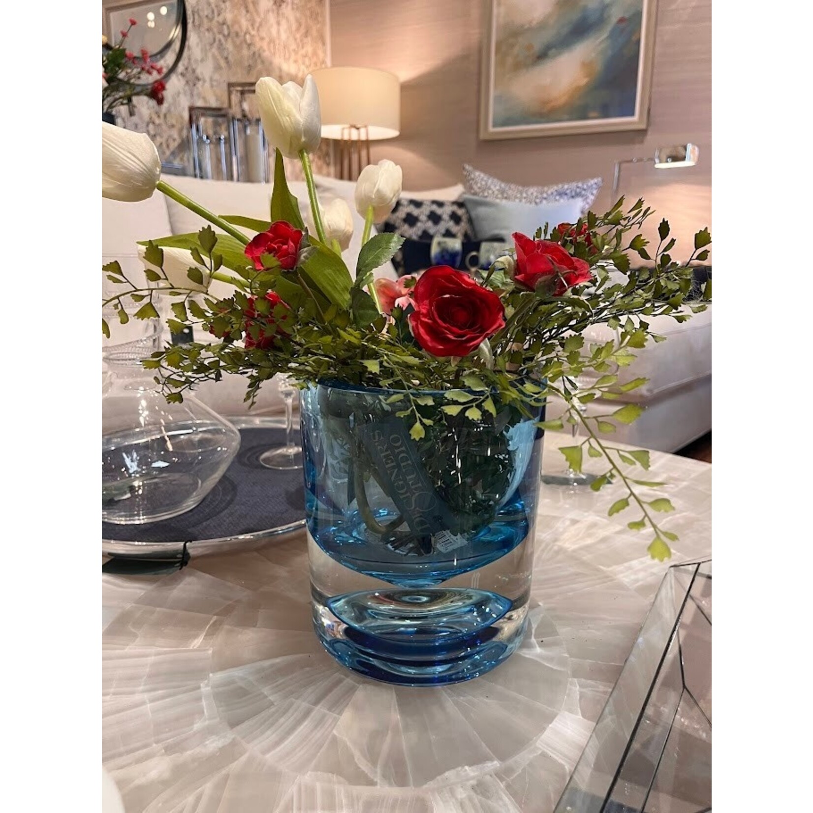 Global Views Thick Cylinder Vase Powder Blue Light Blue Small