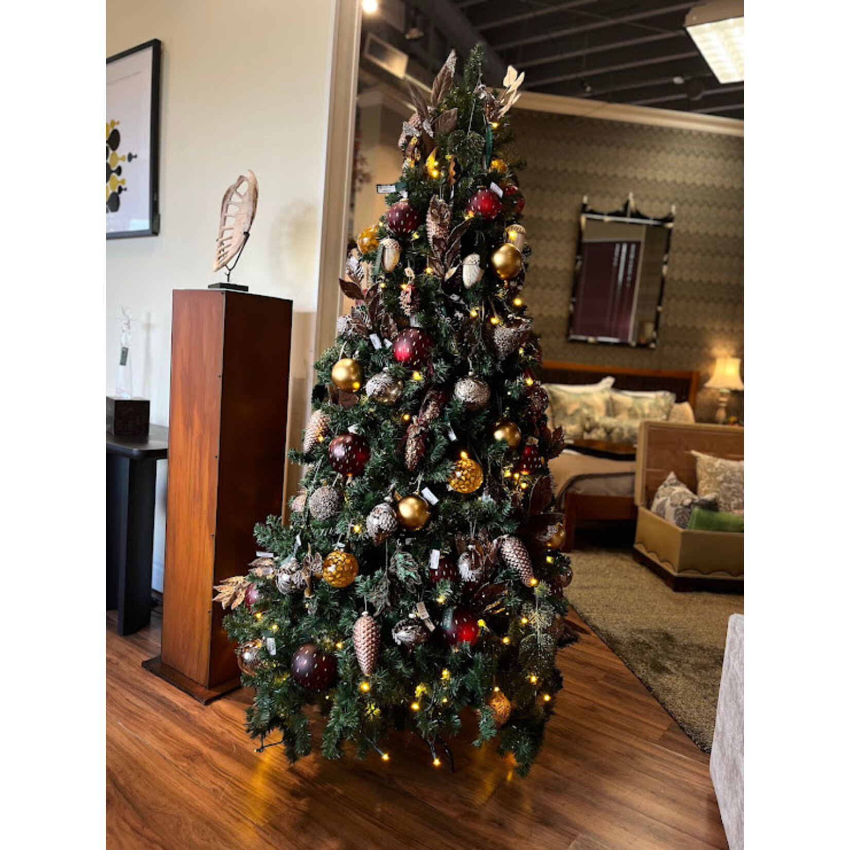 Shishi LLC Gold Brown Glass Ball Glitter Beaded Leaves Ornament