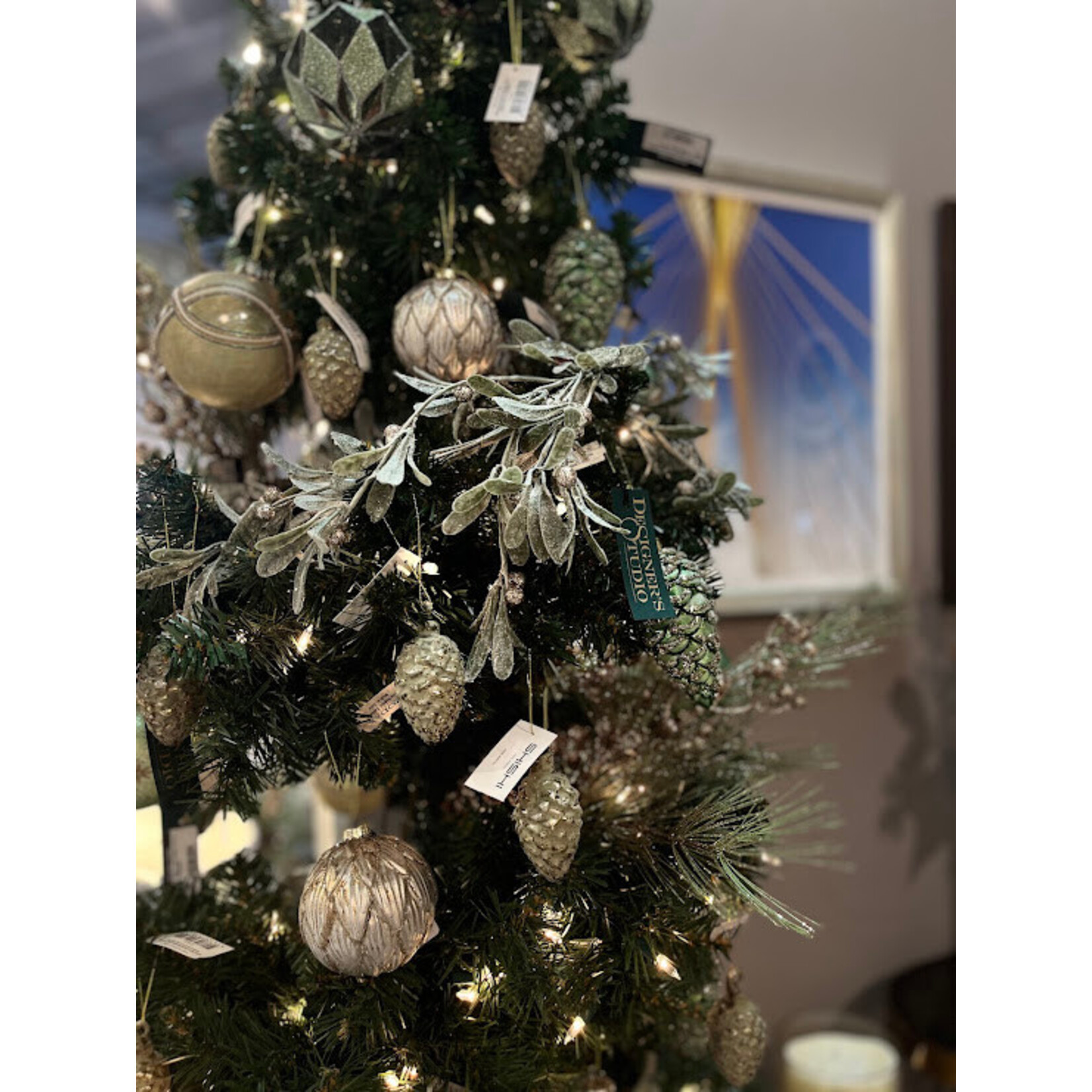 Shishi LLC Glass Pinecone Dark Green Silver Glitter Ornament