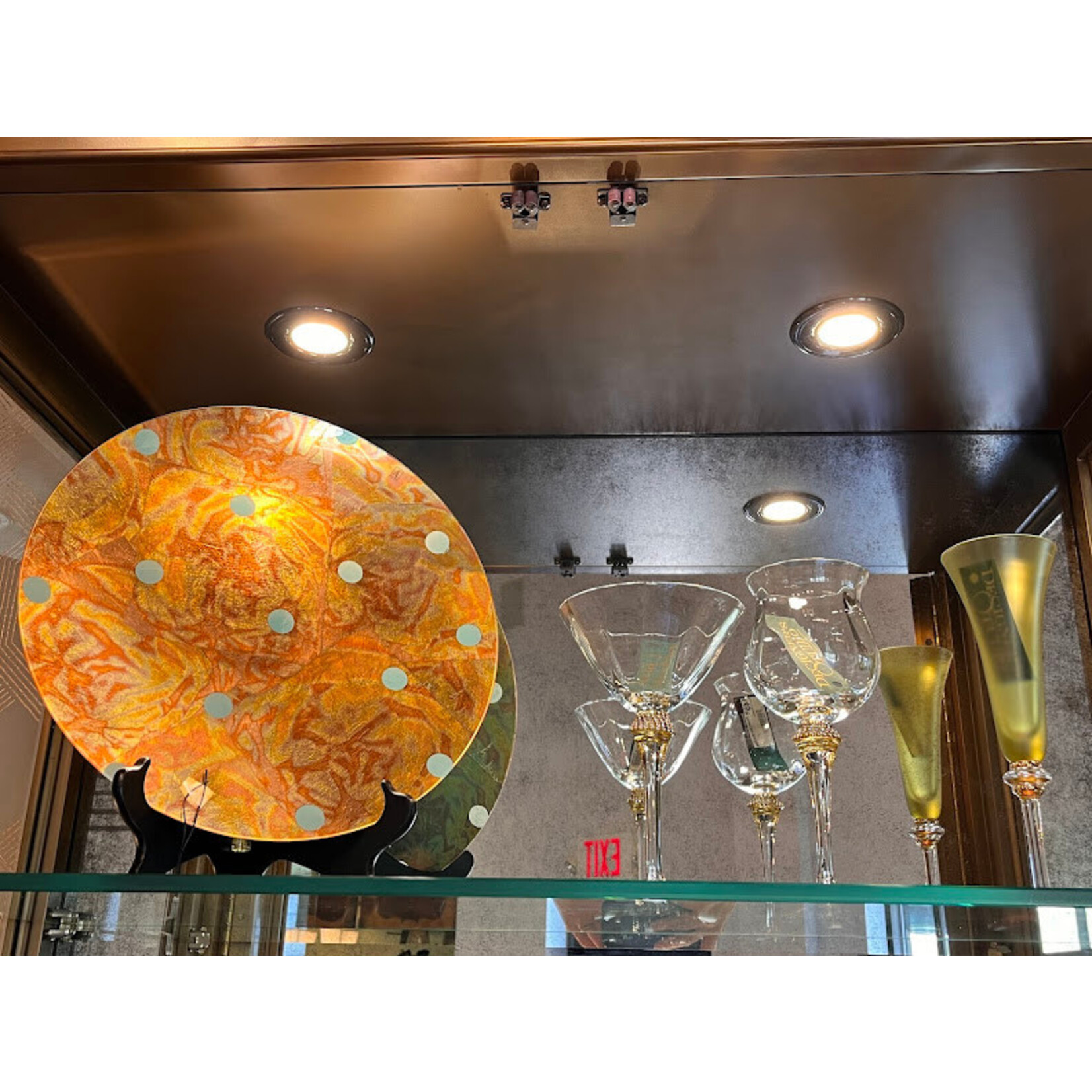 Alan Lee Collection Polka Dots Round Platter Copper Turquoise
