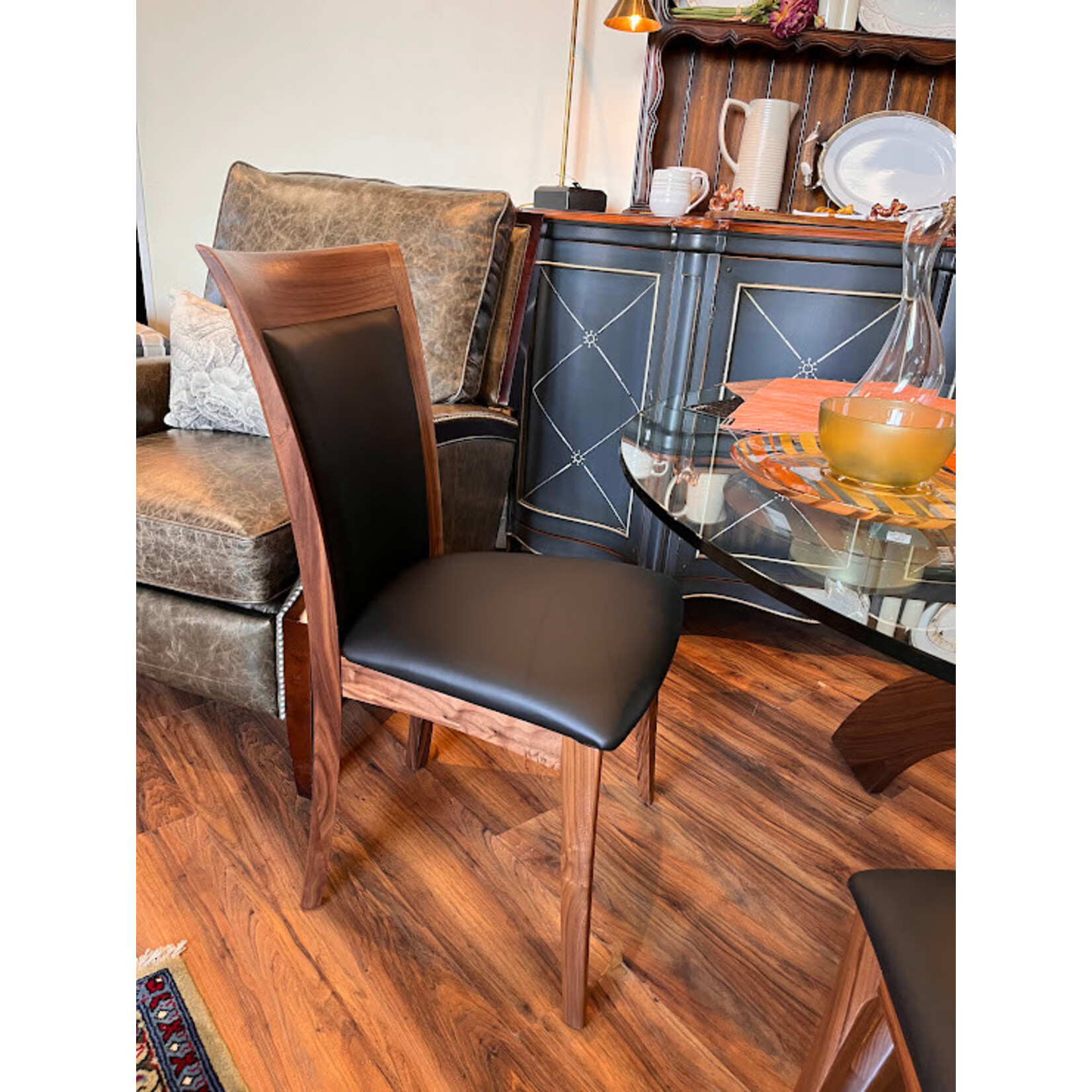 Copeland Morgan Walnut Sidechair Black Leather