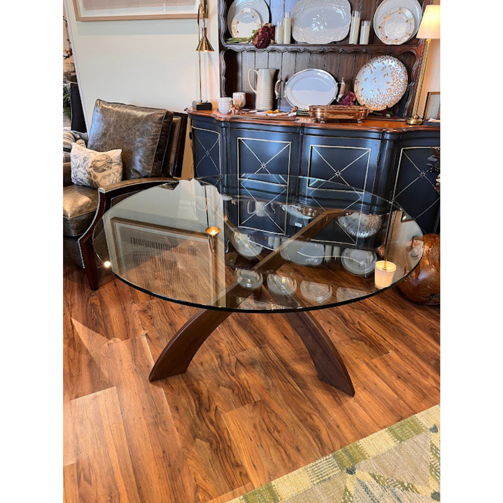Copeland Entwine Walnut 54" Round Glass Dining Table