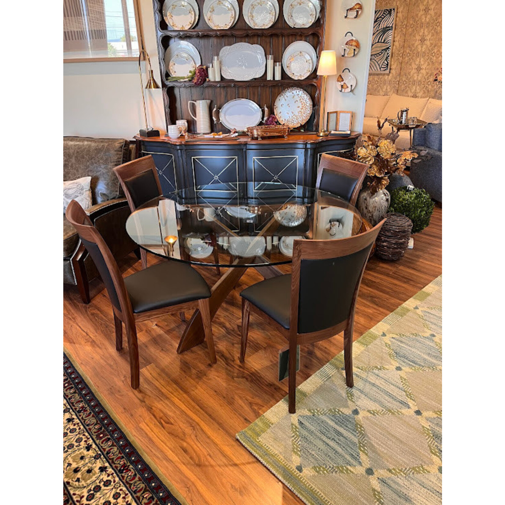 Copeland Entwine Walnut 54" Round Glass Dining Table
