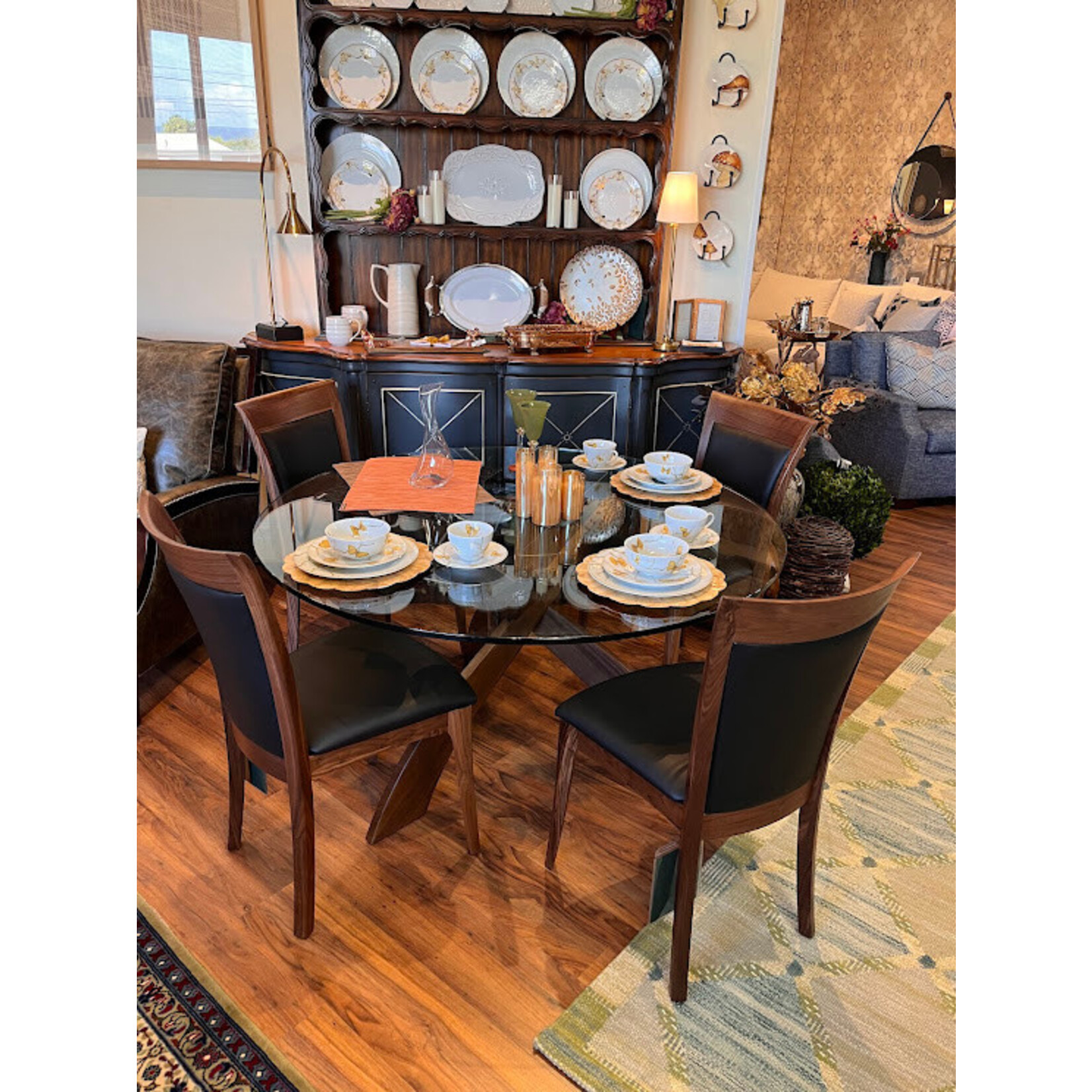 Copeland Entwine Walnut 54" Round Glass Dining Table