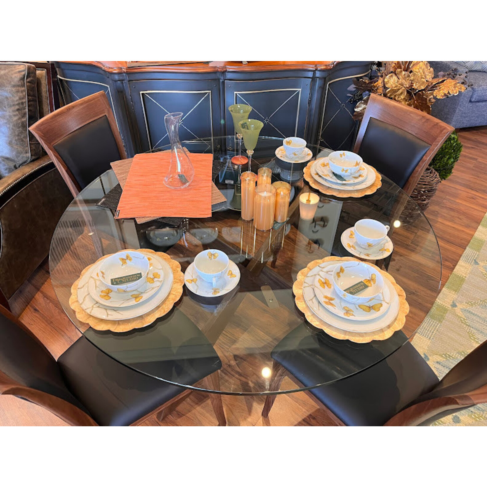 Copeland Entwine Walnut 54" Round Glass Dining Table