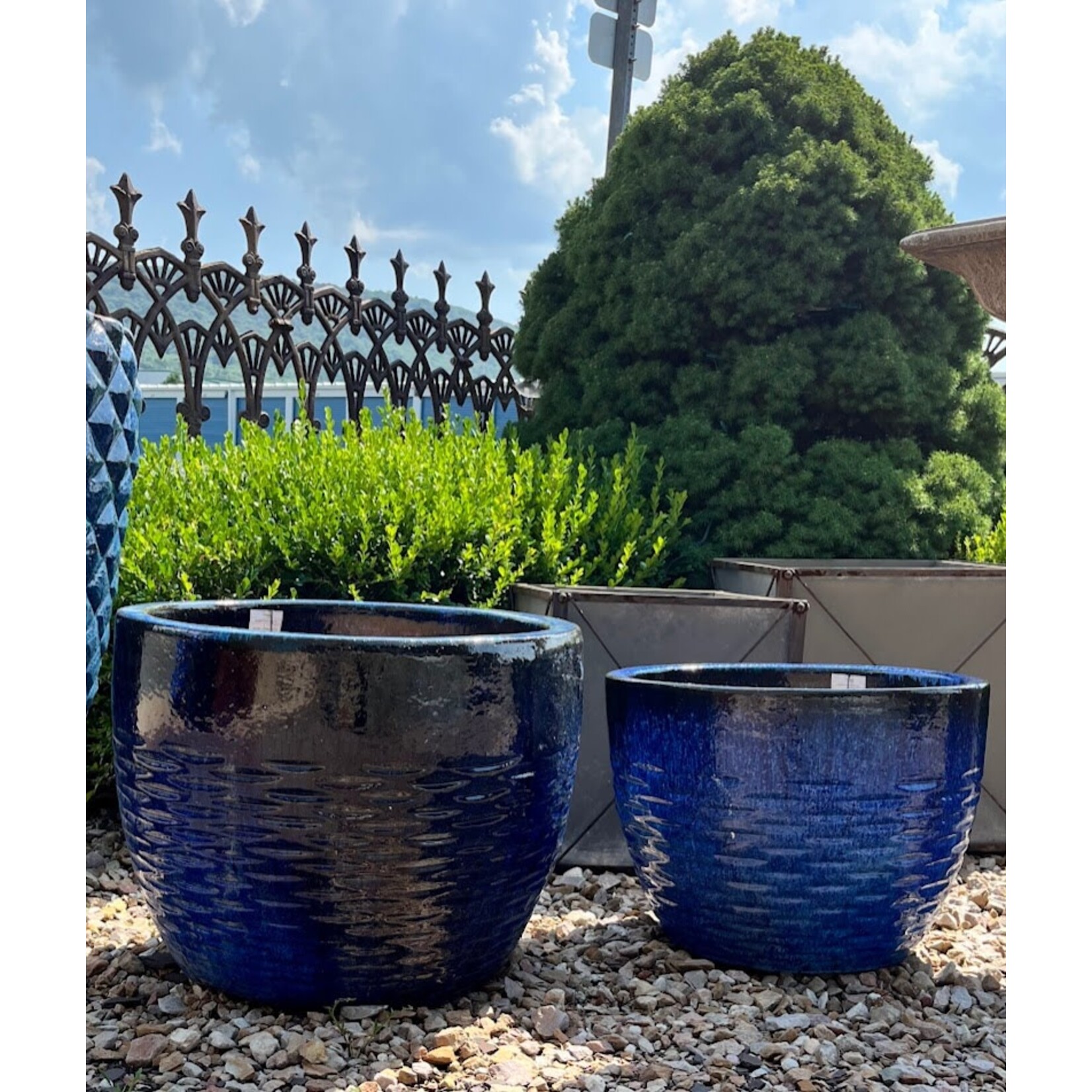 Campania Hyphen Riviera Blue Glazed Terracotta Planter