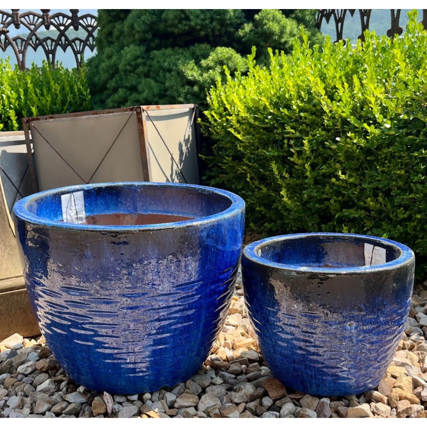Campania Hyphen Riviera Blue Glazed Terracotta Planter