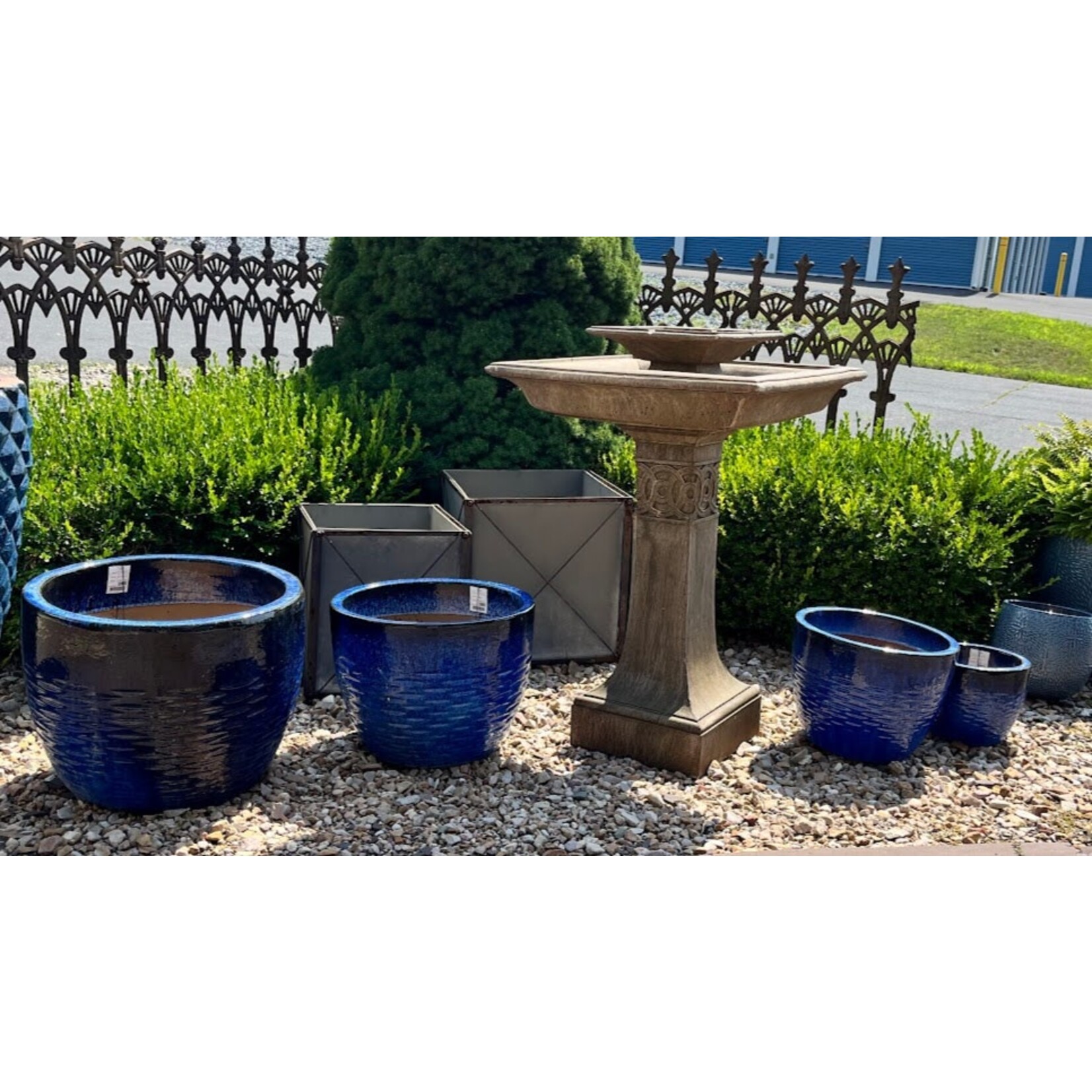 Campania Hyphen Riviera Blue Glazed Terracotta Planter