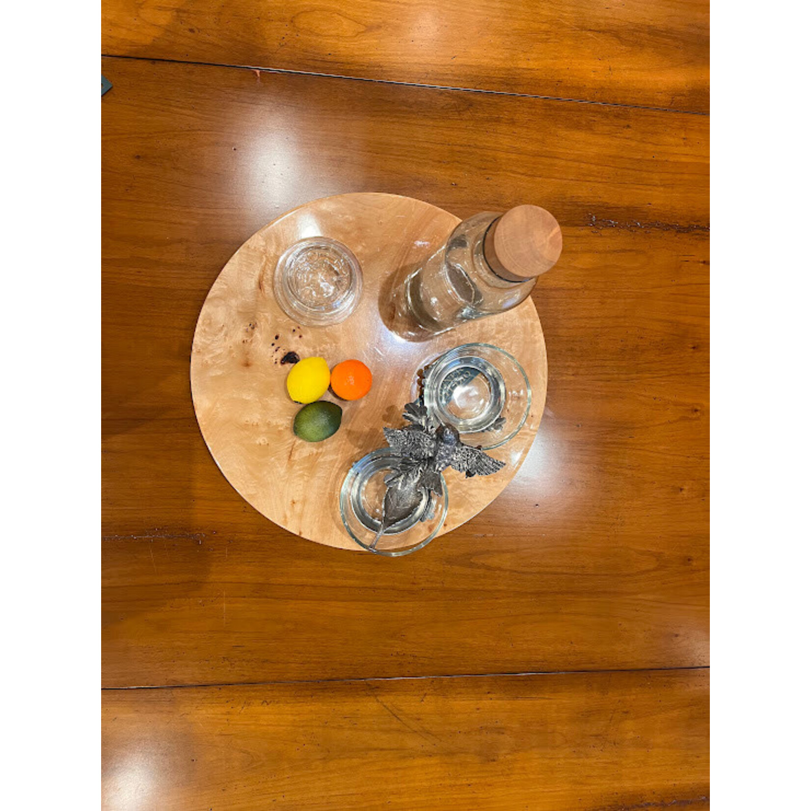LaDorada Burl Veneer Revolving Tray Lazy Susan