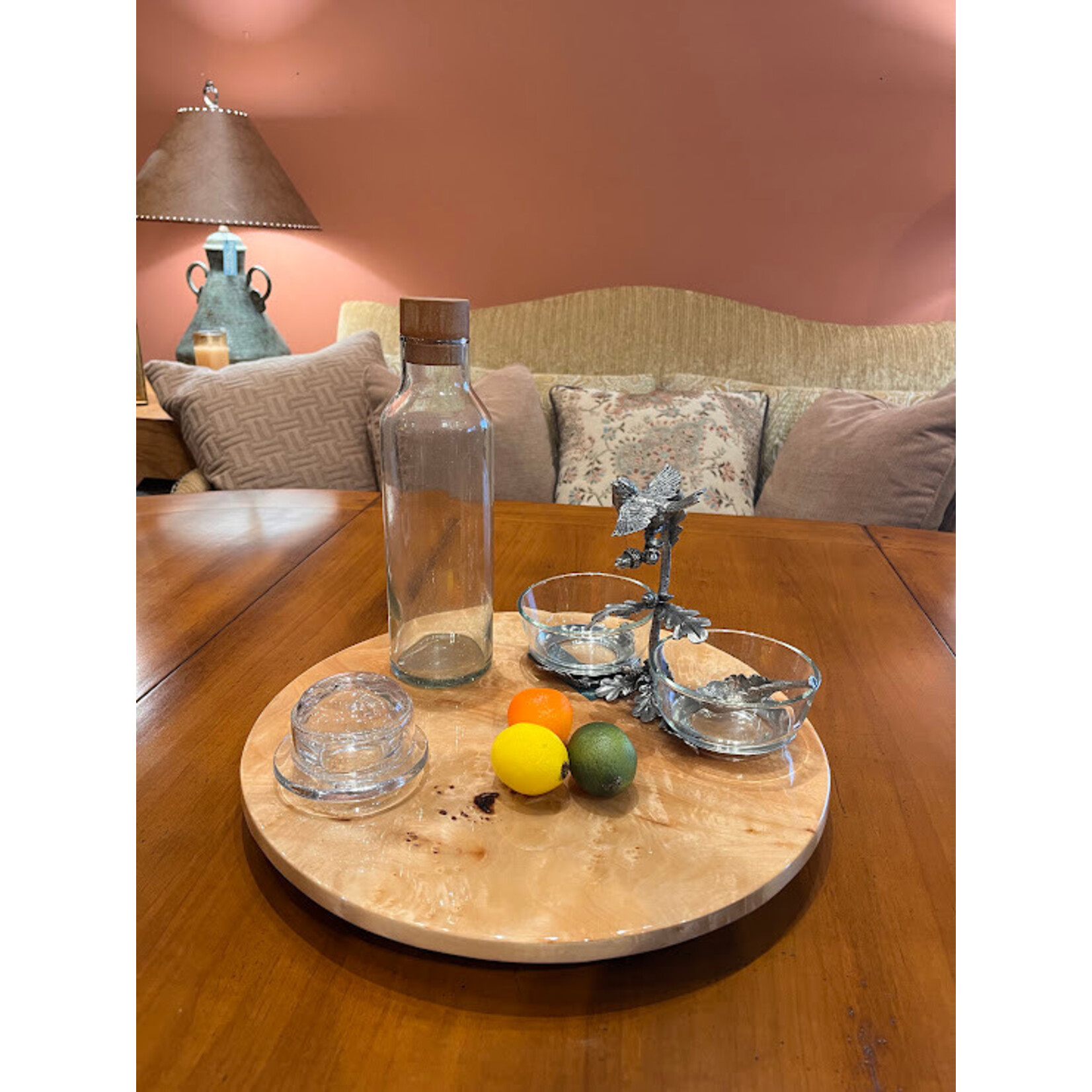 LaDorada Burl Veneer Revolving Tray Lazy Susan