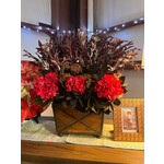 Bougainvillea Red Hydrangea with Greenery Rectangular Wooden Centerpiece