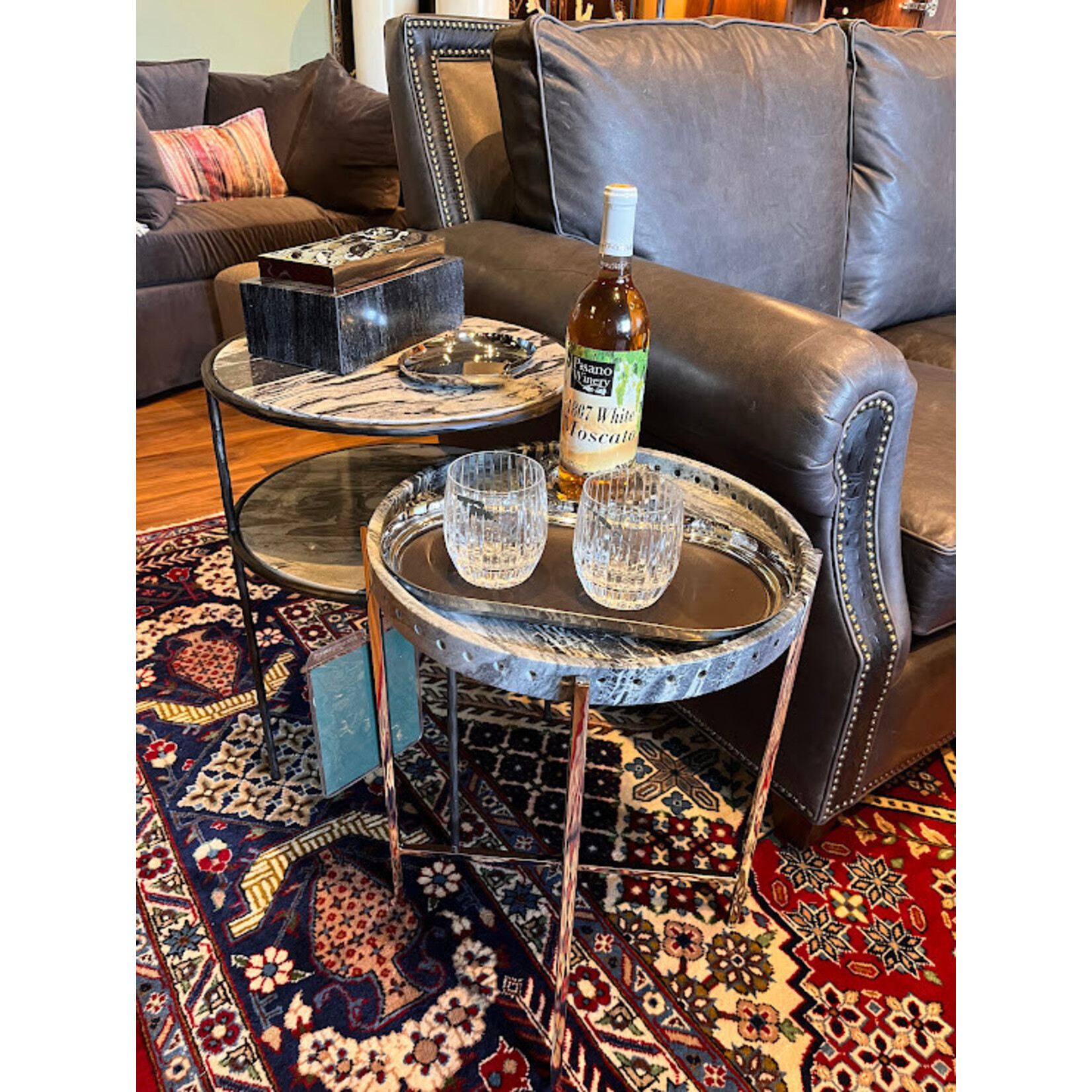 Currey & Company Freya Floral Jade Marble Accent Table