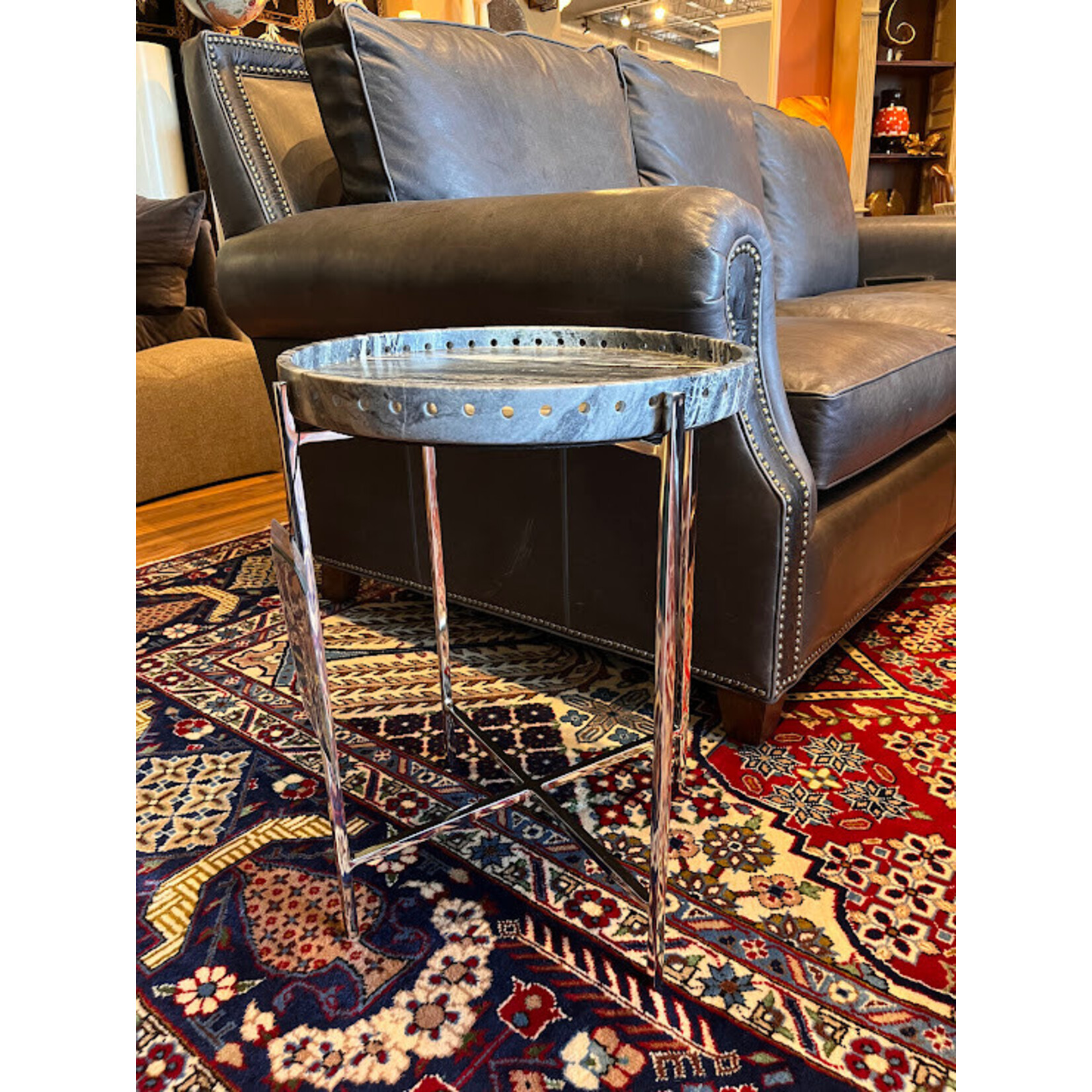 Currey & Company Freya Floral Jade Marble Accent Table