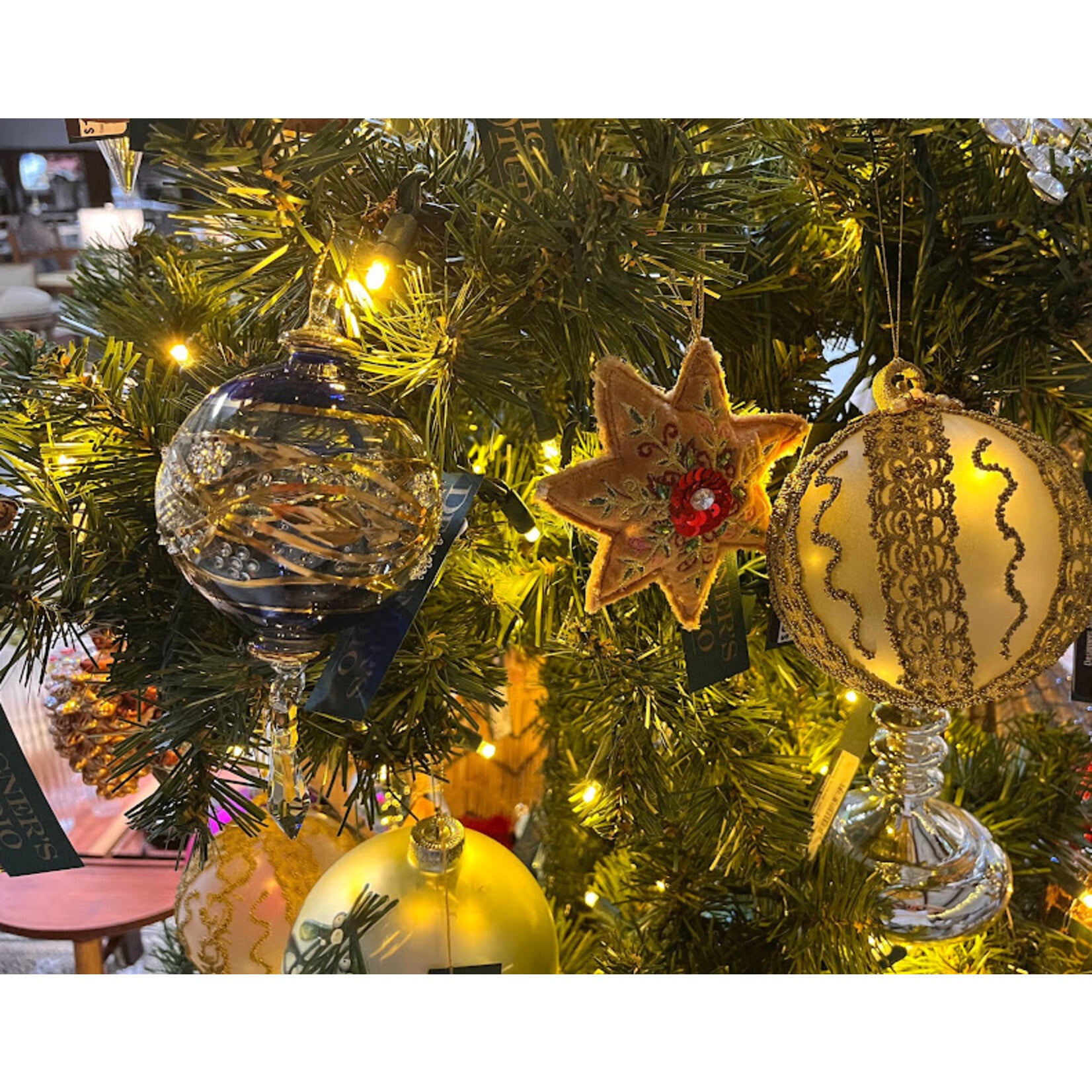 Peter Priess Hand Painted Gold Beaded Christmas Ball Ornament