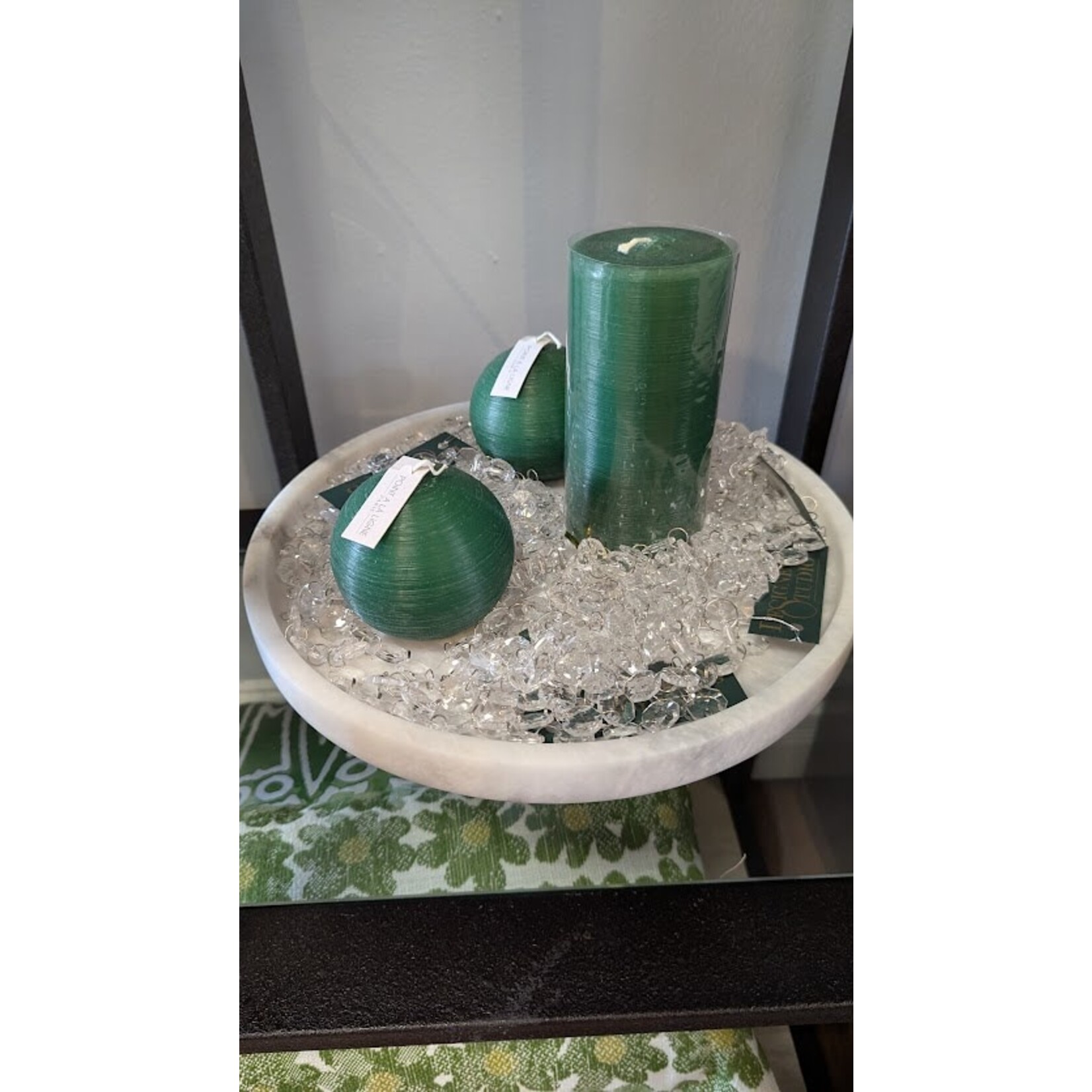 Point a la Ligne Large Pillar Green Candle