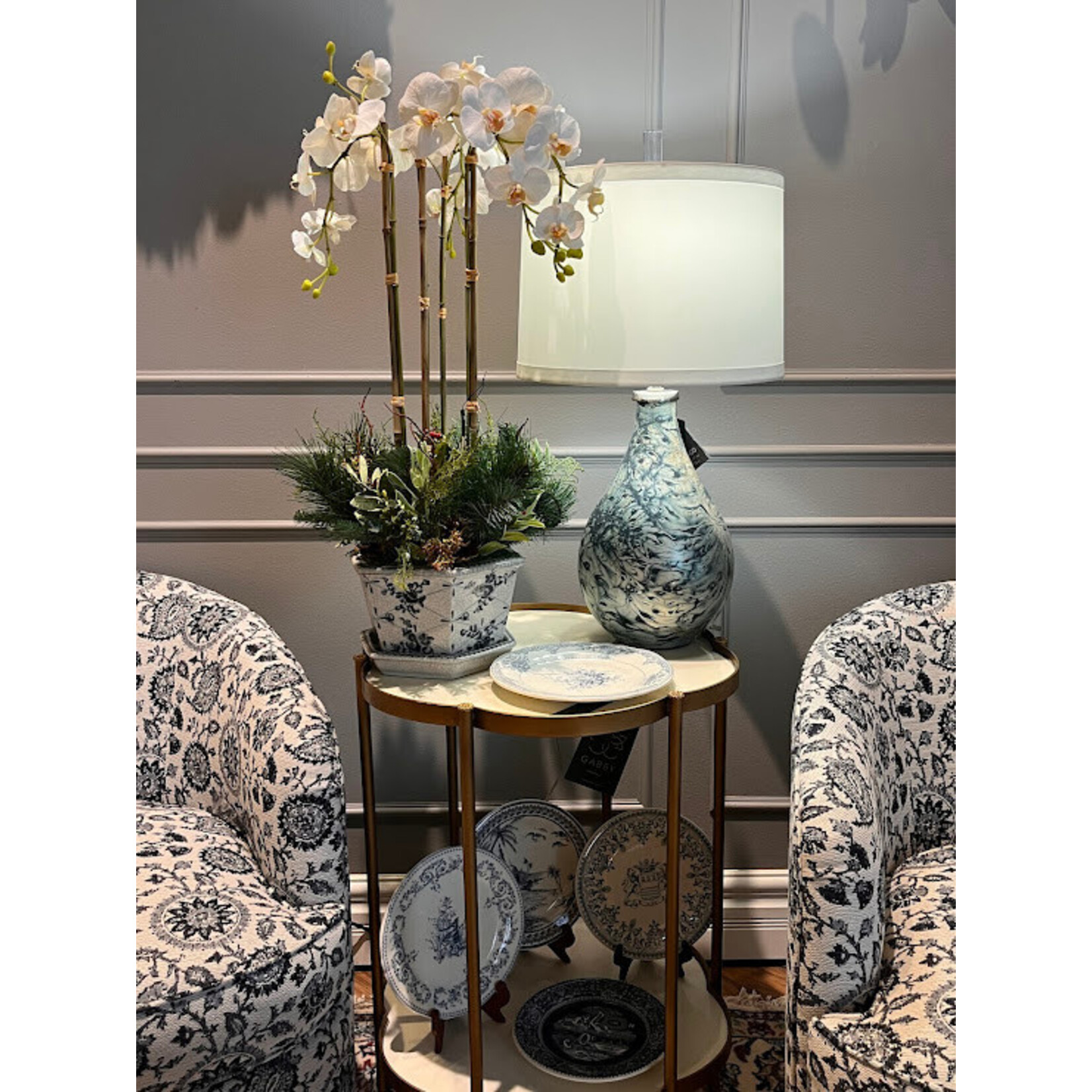 Winward Floral & Seasonal Decor Orchid with Holly Pick in Cache Pot