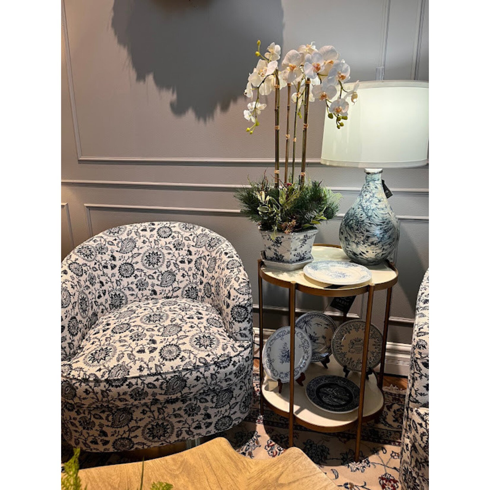 Winward Floral & Seasonal Decor Artificial White Orchid with Holly Pick in Cache Pot