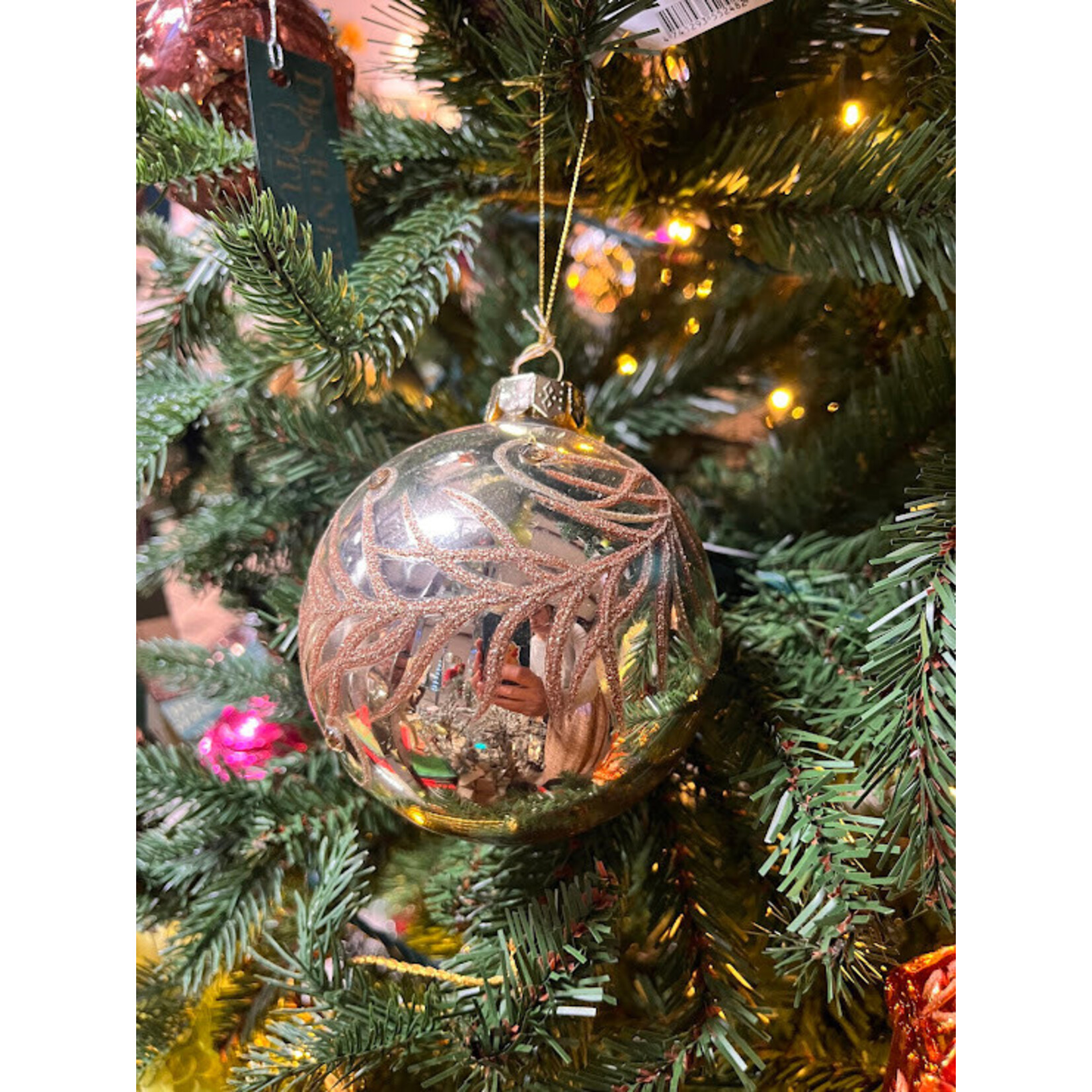 Shishi LLC Glass Ball Gold Glitter Feather Ornament 4"