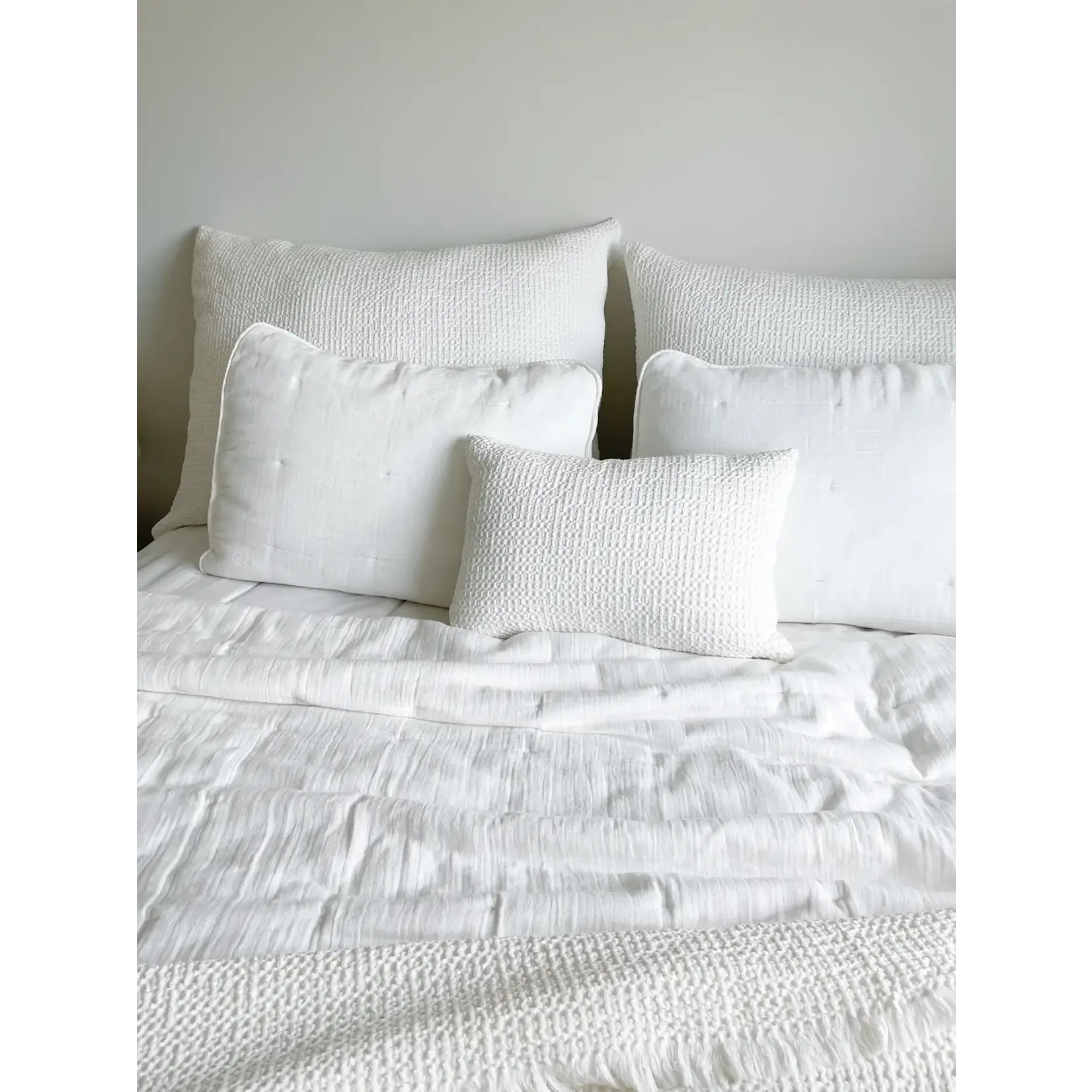 Anaya Cotton Waffle Weave Dutch Euro Pillow w Down Alt Insert Beige 28x36