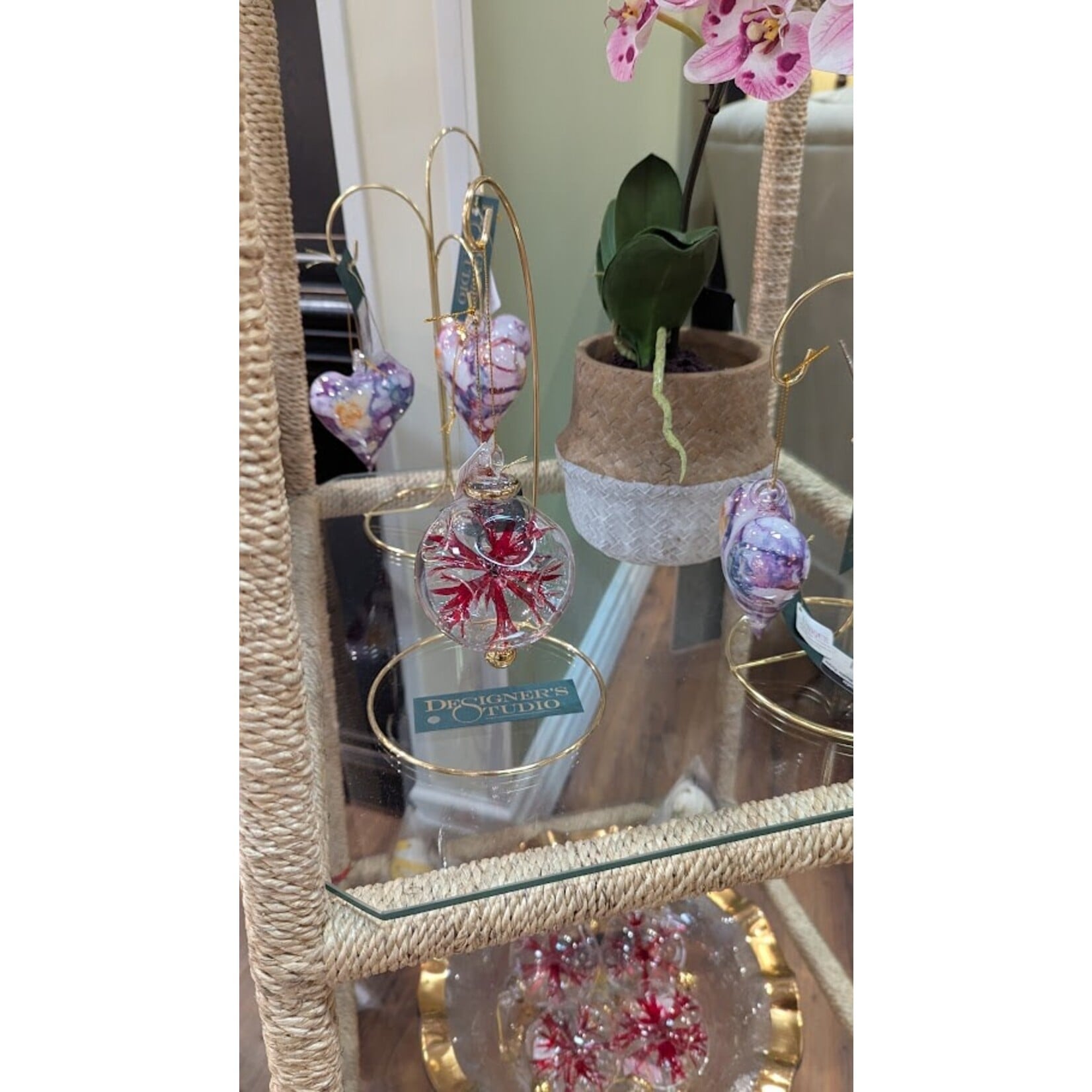 Unique Tradings Clear Glass Ball with Red Flowers Inside Ornament