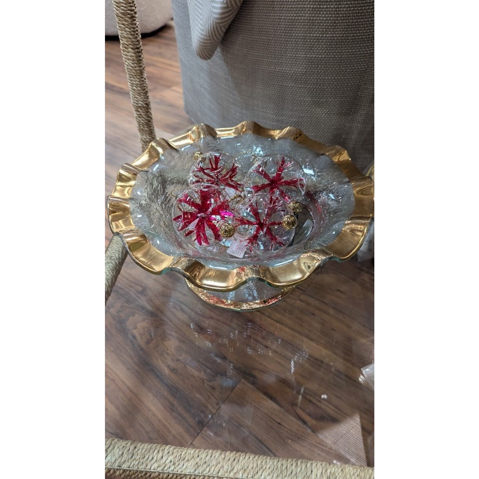 Unique Tradings Clear with Red Flowers Glass Ball Ornament